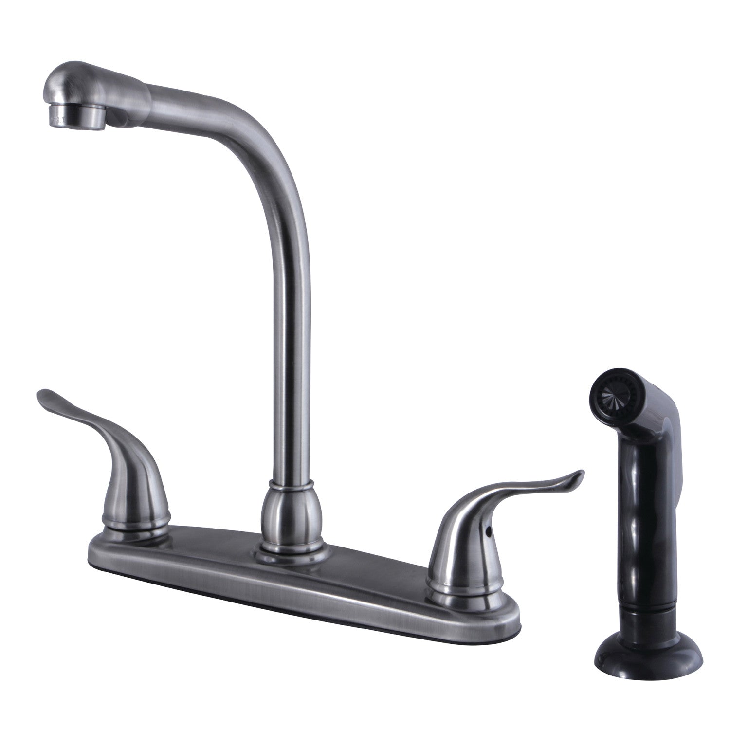 Kingston Tulare FB2754YLSP - Robinet de cuisine à deux poignées Yosemite 4 trous 8" avec pulvérisateur latéral, noir inoxydable