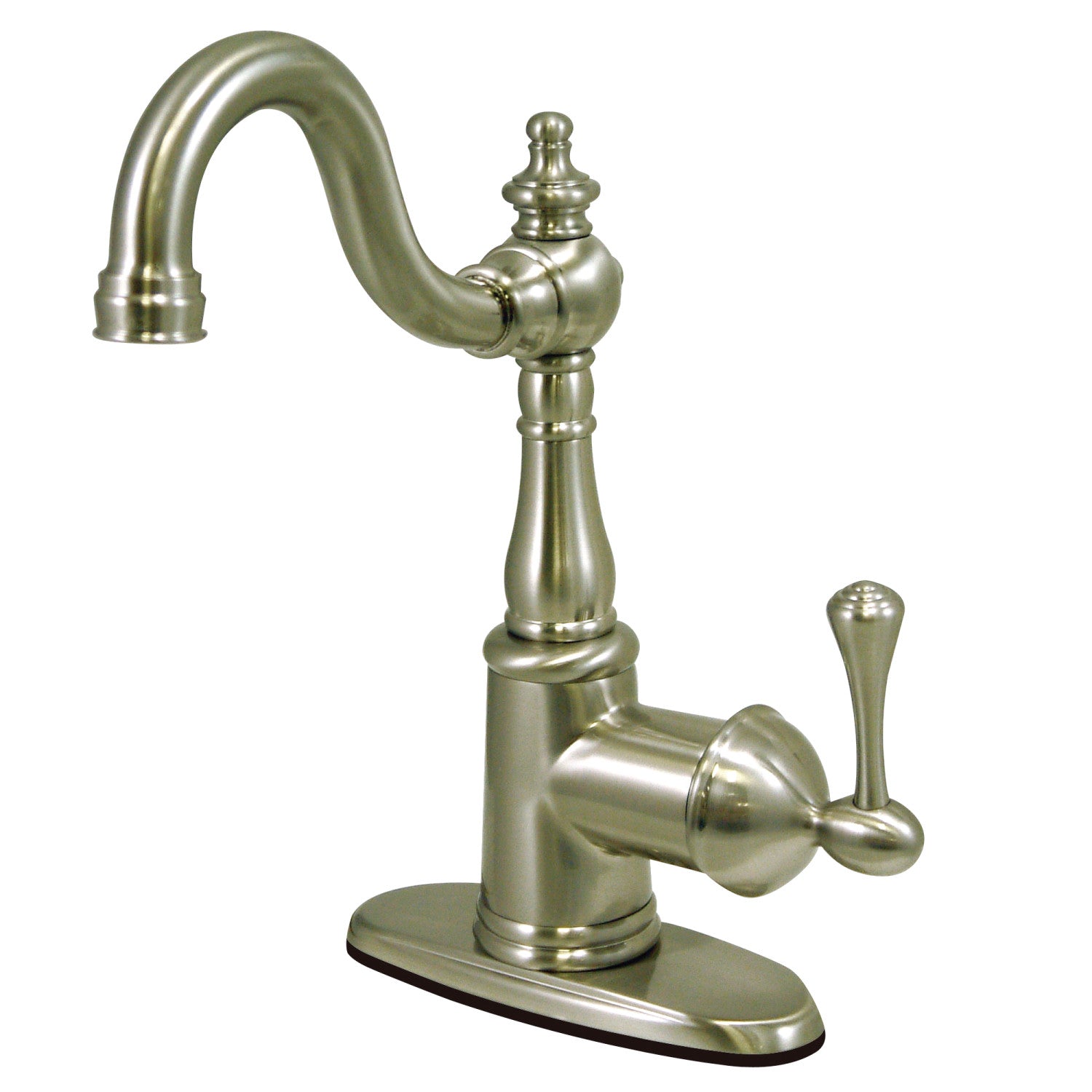 Kingston Heirloom FS7648BL - Robinet de salle de bain à une poignée vintage anglais 1 trou avec plaque de pont et bonde à tirette, nickel brossé