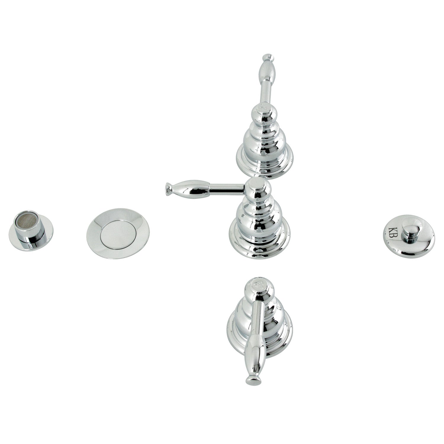 Kingston Heirloom KB321KL - Robinet de bidet vertical à trois poignées Knight avec laiton à tirette, chrome poli