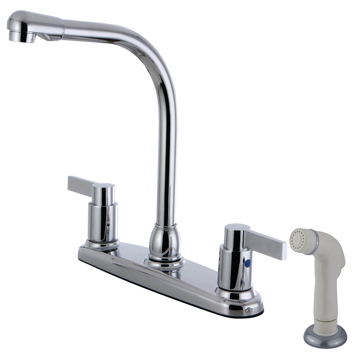 Kingston Tulare FB2751NDL - NuvoFusion Robinet de cuisine à deux poignées 4 trous 8" avec pulvérisateur latéral, chrome poli