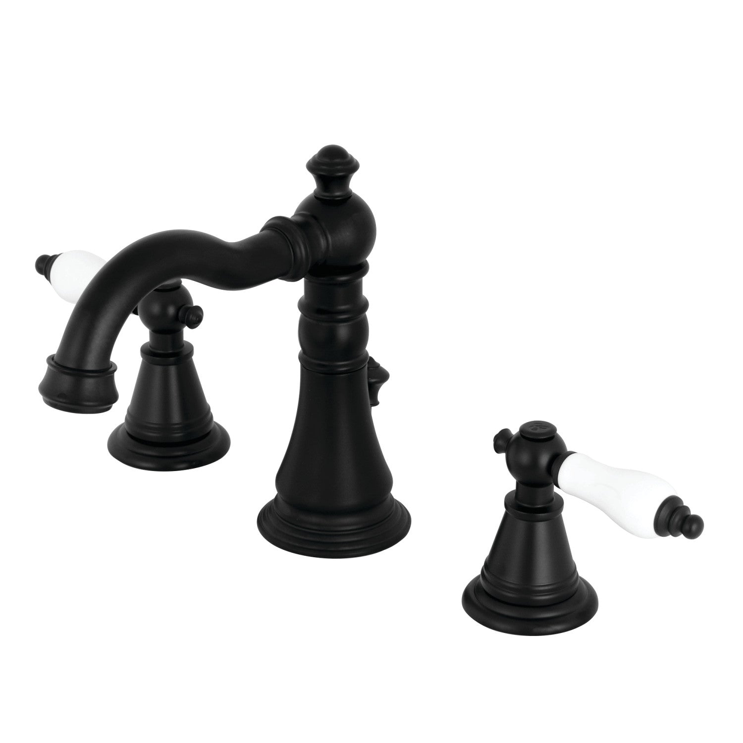 Kingston Heirloom FSC1970PL - English Classic Two-Handle 3-Hole Deck Mount Widespread Bathroom Faucet with Brass Pop-Up, Matte Black