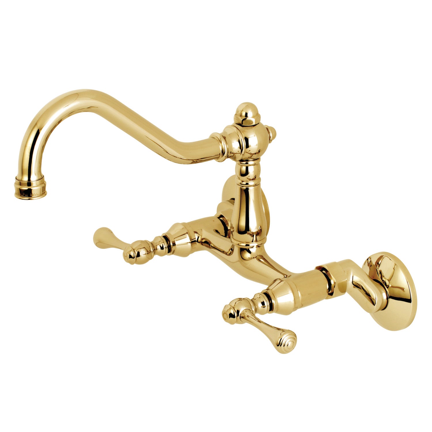 Kingston Heirloom KS3222BL - Robinet de cuisine à deux poignées vintage 2 trous Wall Mount Bridge, laiton poli