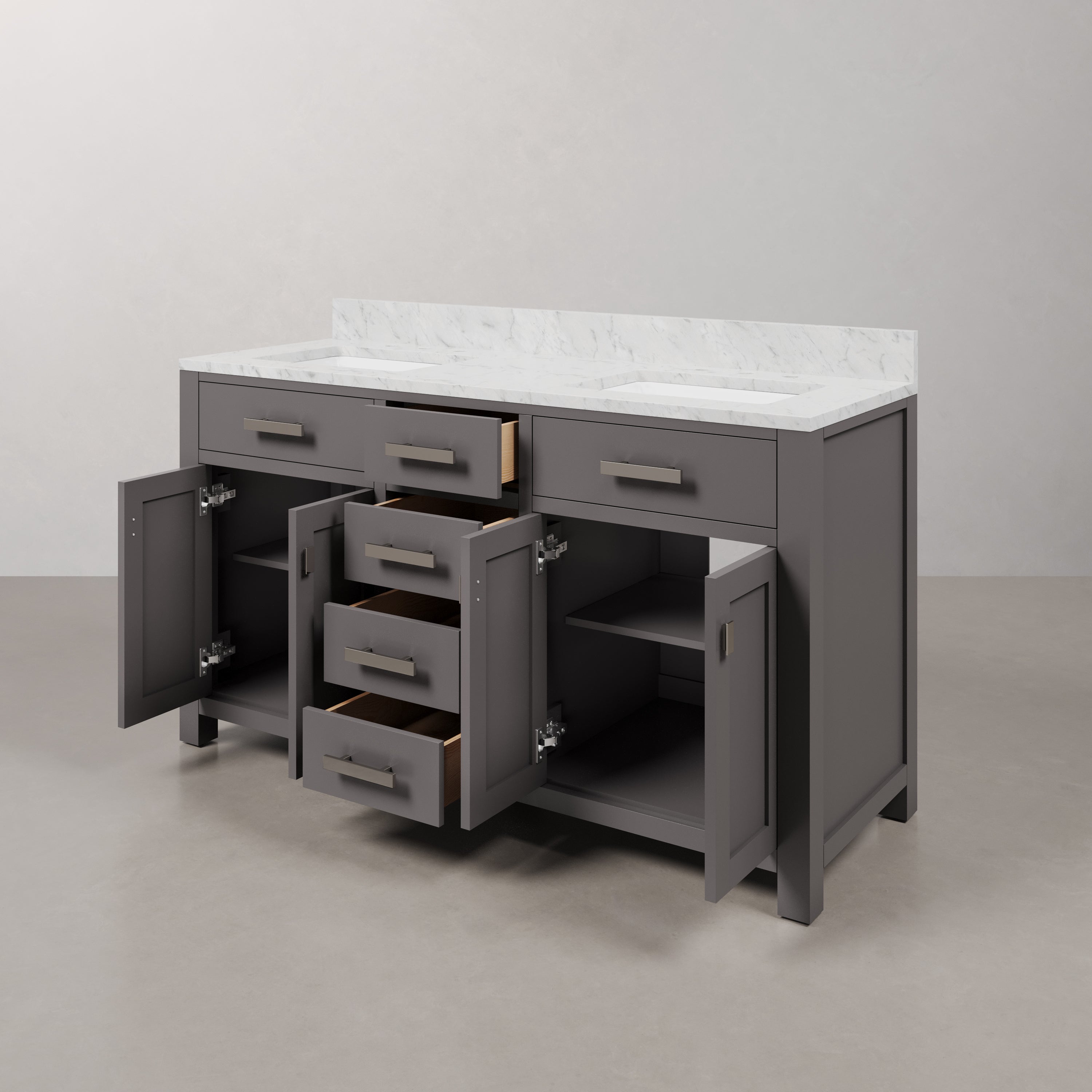 Kingston Luxe MS60CW01CG - 60 in. x 21 in. Bathroom Vanity Marble Top in Carrara White, Cashmere Grey