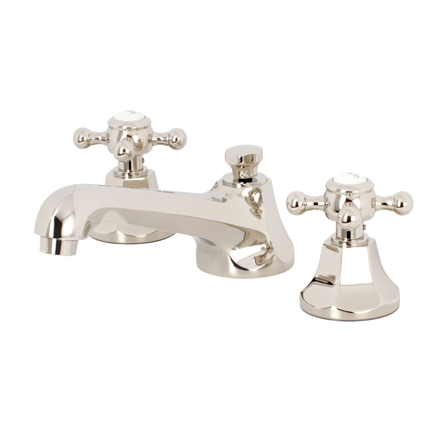 Kingston Heirloom KS4466BX - Metropolitan Two-Handle 3-Hole Deck Mount Widespread Bathroom Faucet with Brass Pop-Up, Polished Nickel