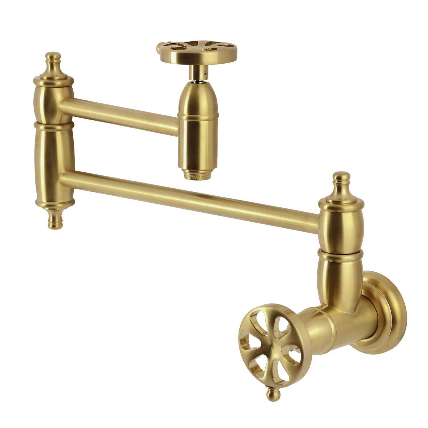 Kingston Tulare KS3107RX - Belknap Robinet de remplissage de pot à deux poignées 1 trou, laiton brossé
