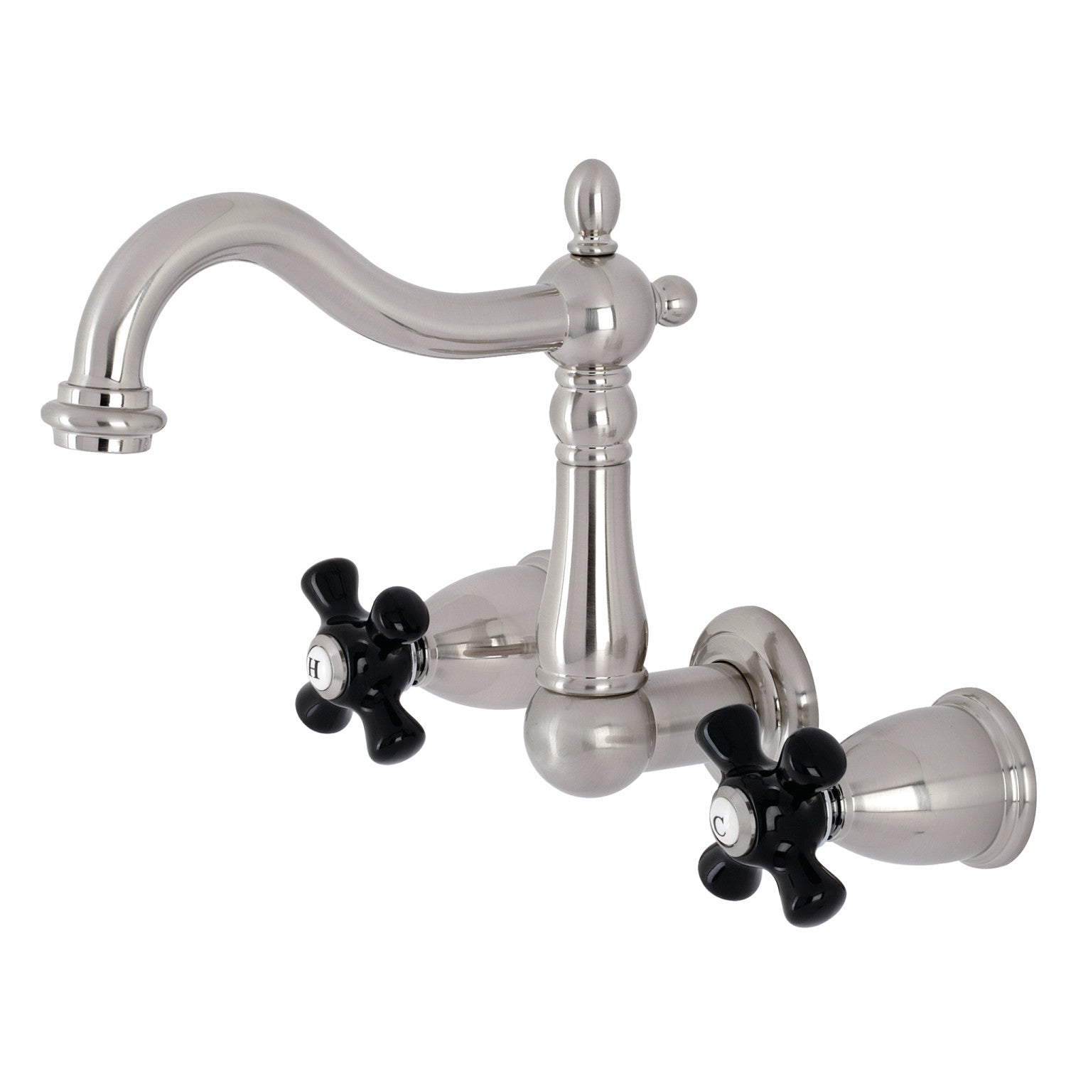 Kingston Heirloom KS1258PKX - Robinet de salle de bains à double poignée 3 trous Wall Mount, Nickel brossé