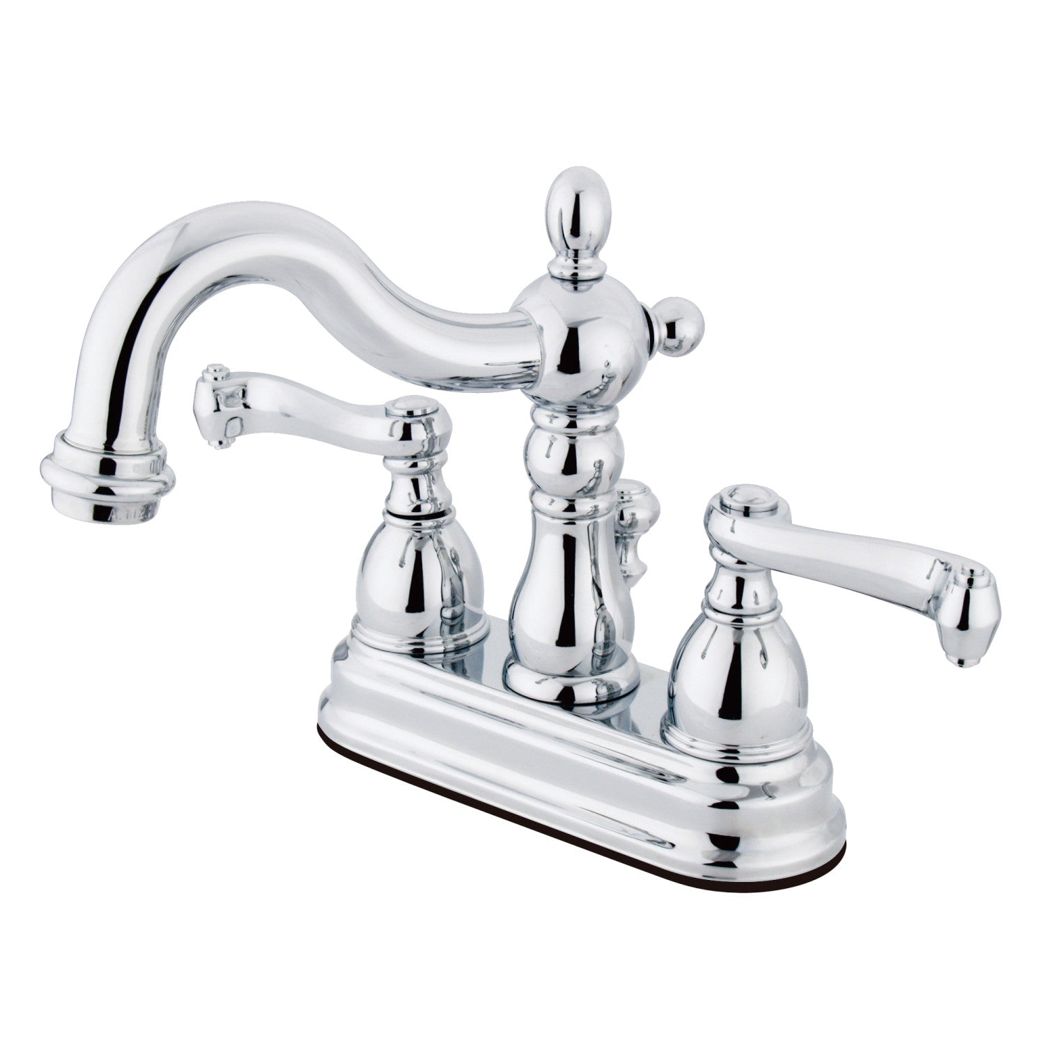 Kingston Heirloom KS1601FL - Heritage Double-Handle 3 trous montage sur plage 4-Inch Centerset Robinet de salle de bains avec laiton à tirette, Chrome poli