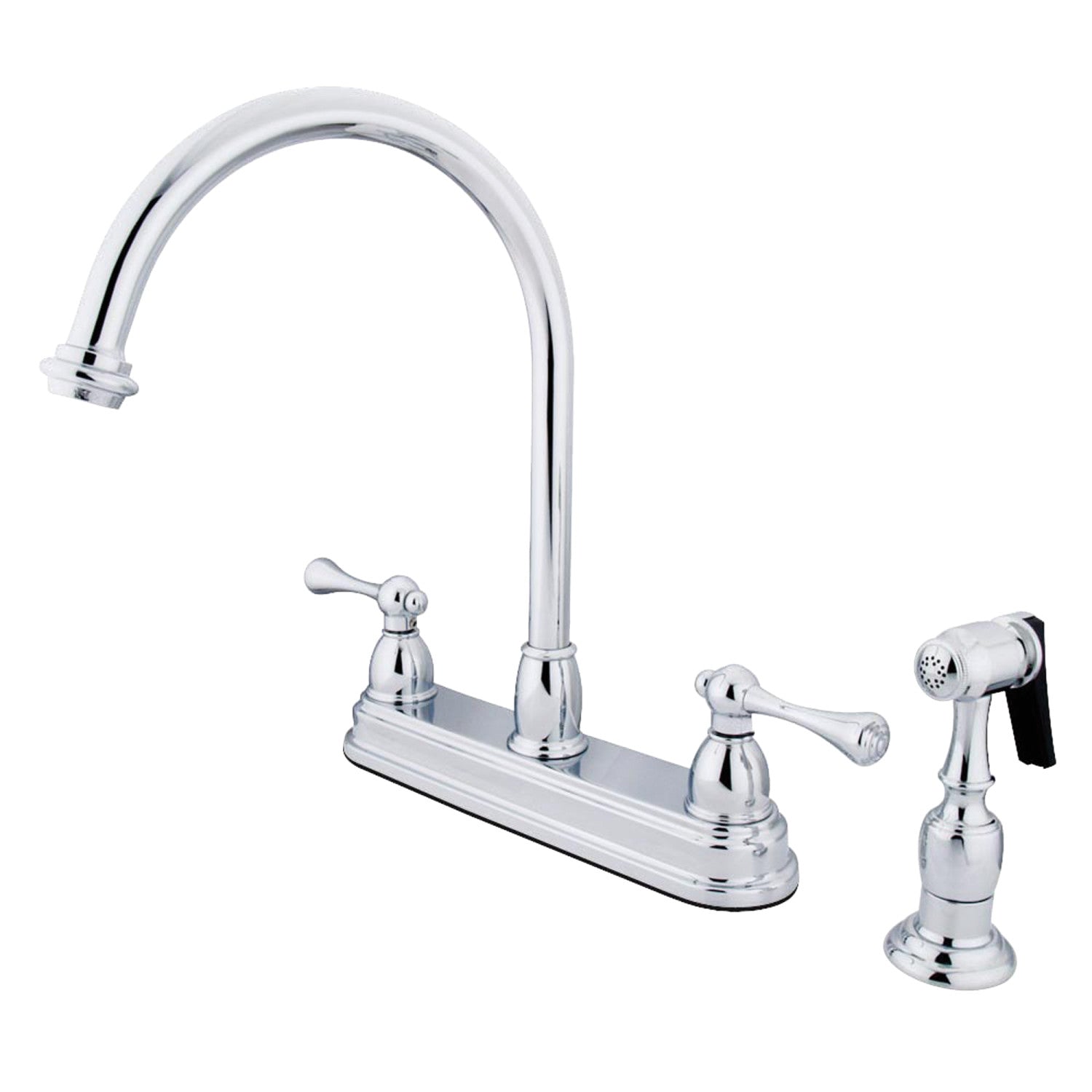 Kingston Tulare KB3751BLBS - Robinet de cuisine à deux poignées vintage 4 trous 8" Centerset avec pulvérisateur en laiton, chrome poli