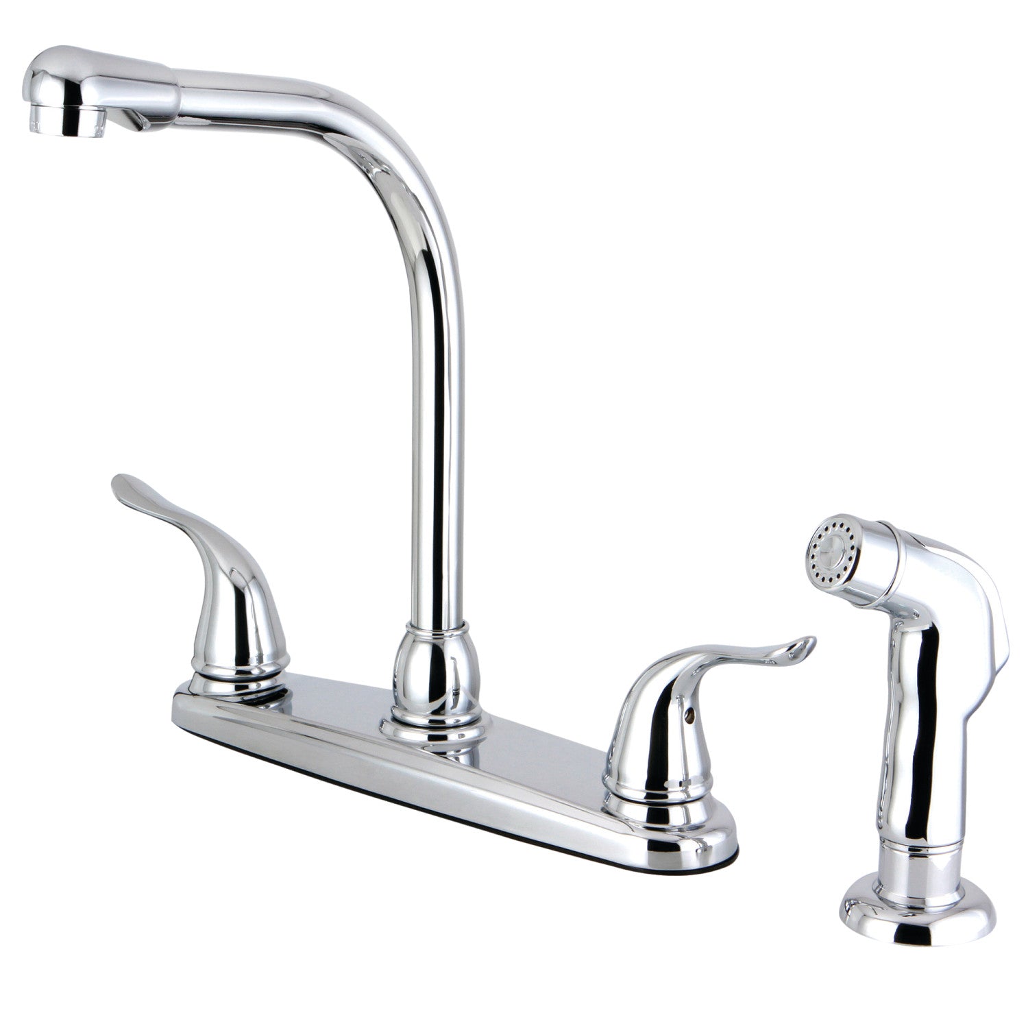Kingston Tulare FB2751YLSP - Robinet de cuisine à deux poignées Yosemite 4 trous 8" avec pulvérisateur latéral, chrome poli