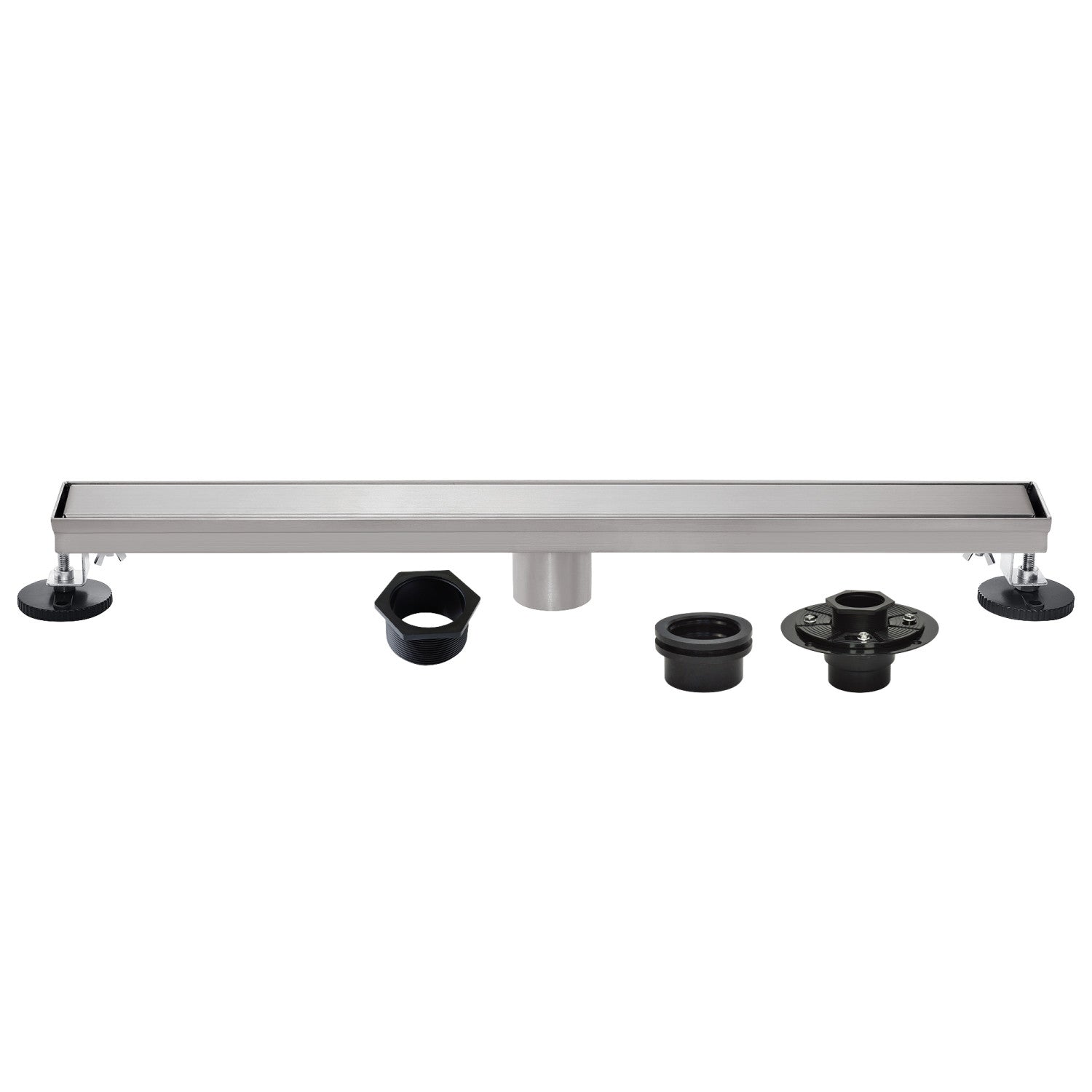 Kingston Watercourse BSFK3228 32-Inch Stainless Steel Linear Shower Drain with Reversible Tile Insert and Flat Grate, Drain with Base Flange and Hair Strainer, Brushed Nickel