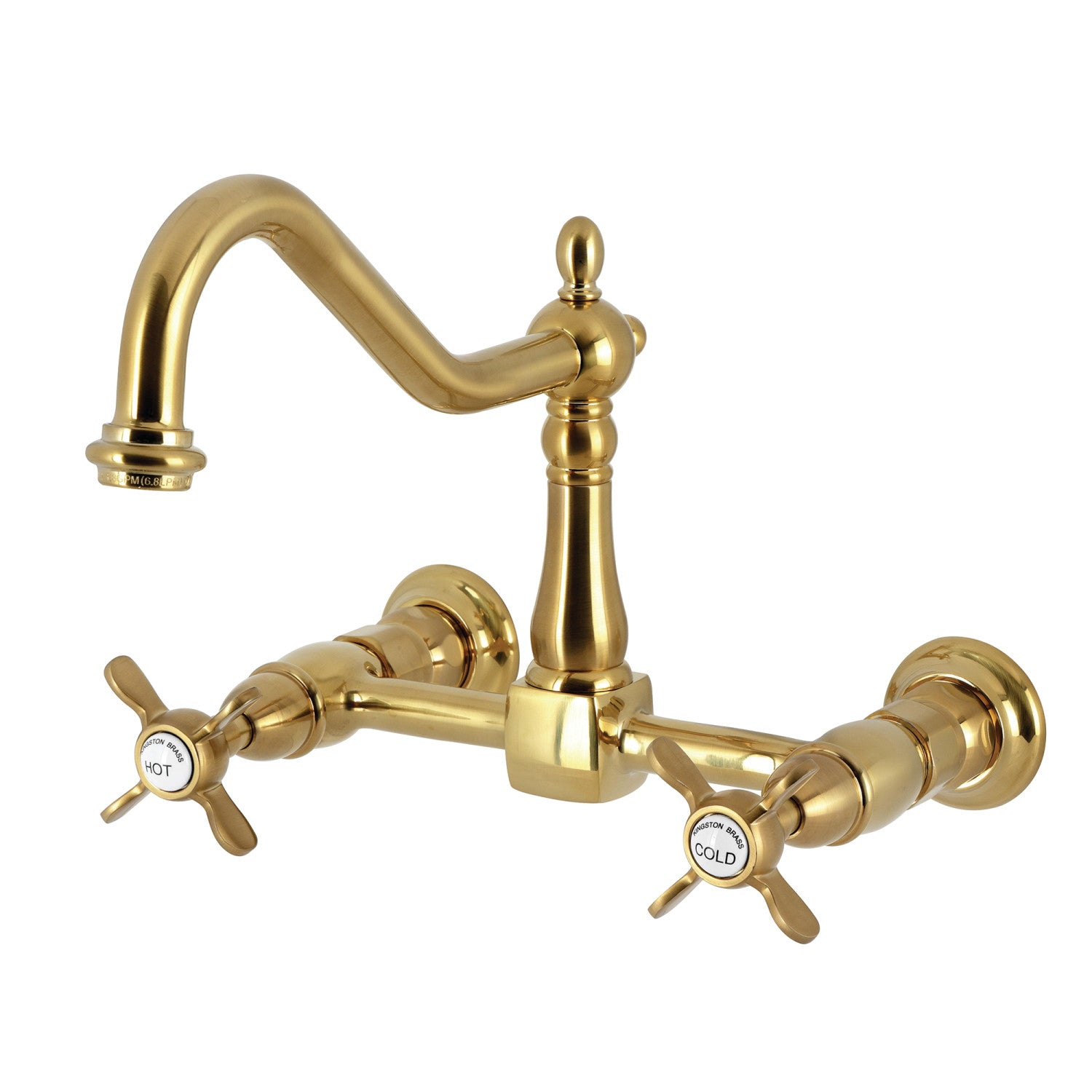 Kingston Heirloom KS1247BEX - Robinet de cuisine à deux poignées 2 trous Wall Mount Bridge, laiton brossé