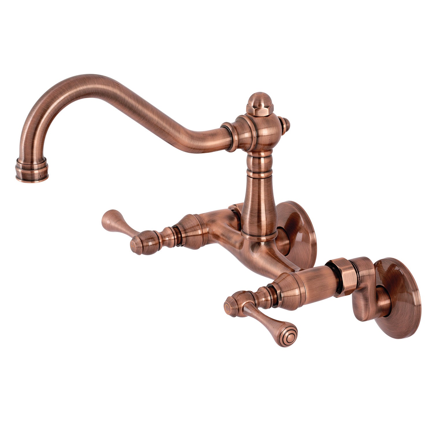 Kingston Heirloom KS322BLAC - Vintage deux poignées 2 trous mur pont robinet de cuisine, cuivre antique