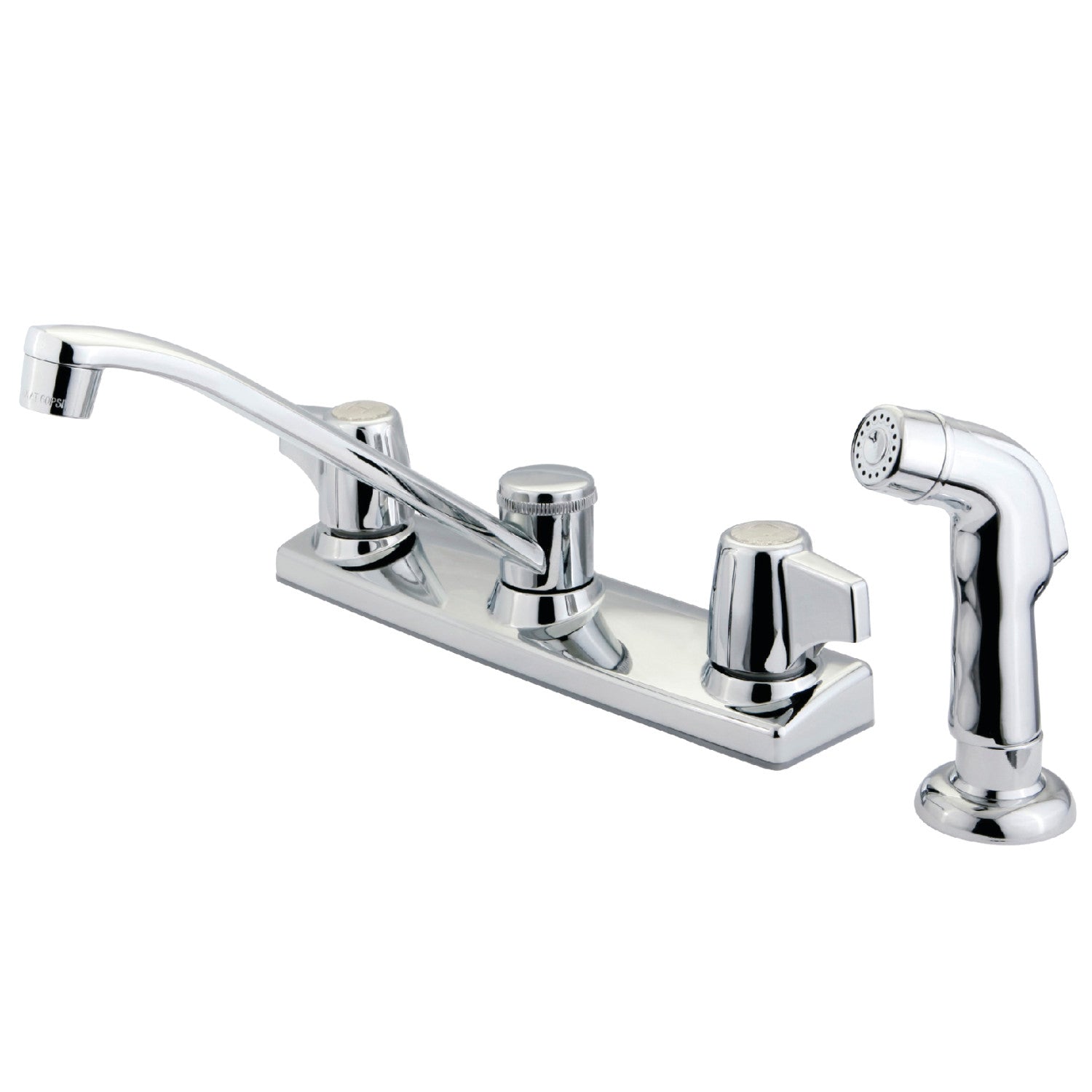 Kingston Tulare KB120SP Robinet de cuisine à deux poignées 4 trous 8" Centerset avec pulvérisateur latéral, chrome poli