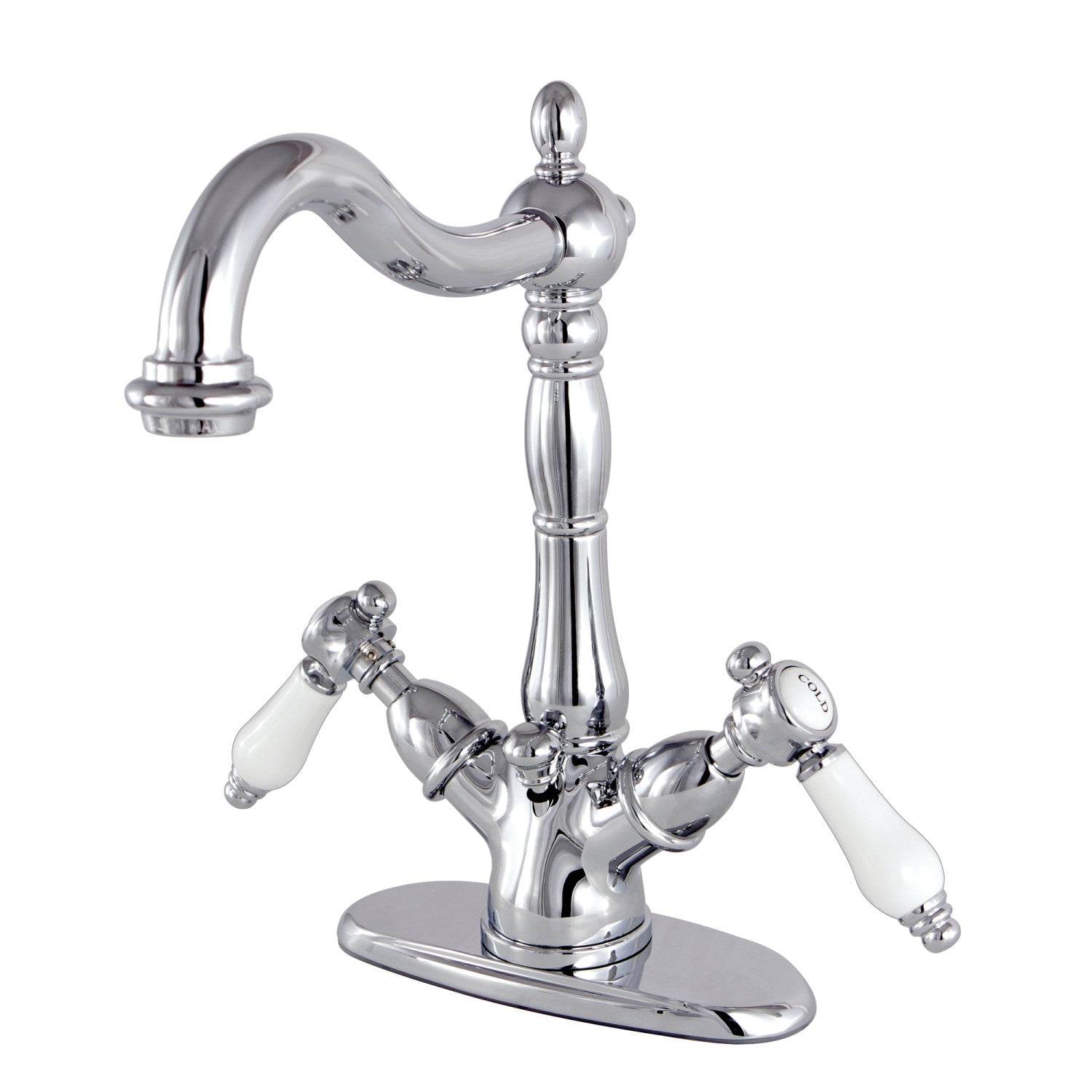 Kingston Heirloom KS1431BPL - Bel-Air Double-Handle 1-or-3 Trou montage sur plage 4-Inch Centerset Robinet de salle de bains avec laiton à tirette, Chrome poli