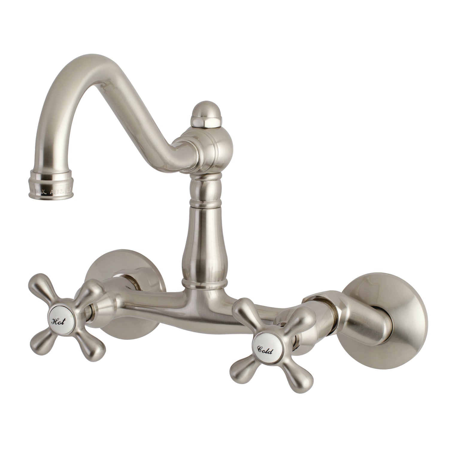 Kingston Heirloom KS3228AX - Robinet de cuisine à deux poignées vintage 2 trous Wall Mount Bridge, nickel brossé