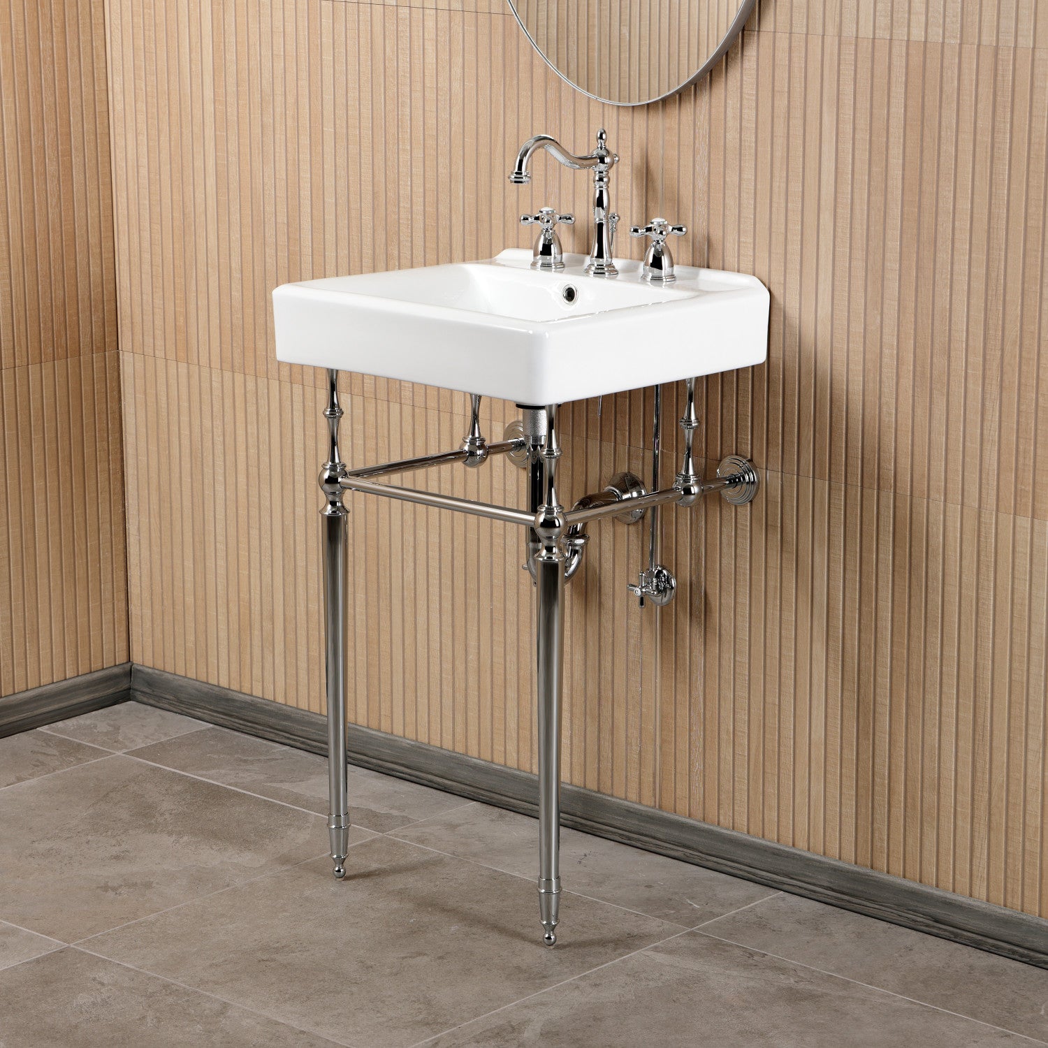Kingston Heirloom CKVPB2018W81 - Edwardian 20-Inch Porcelain Console Sink Set with Widespread Bathroom Faucet and Plumbing Trim Kit (8-Inch, 3-Hole), White/Polished Chrome