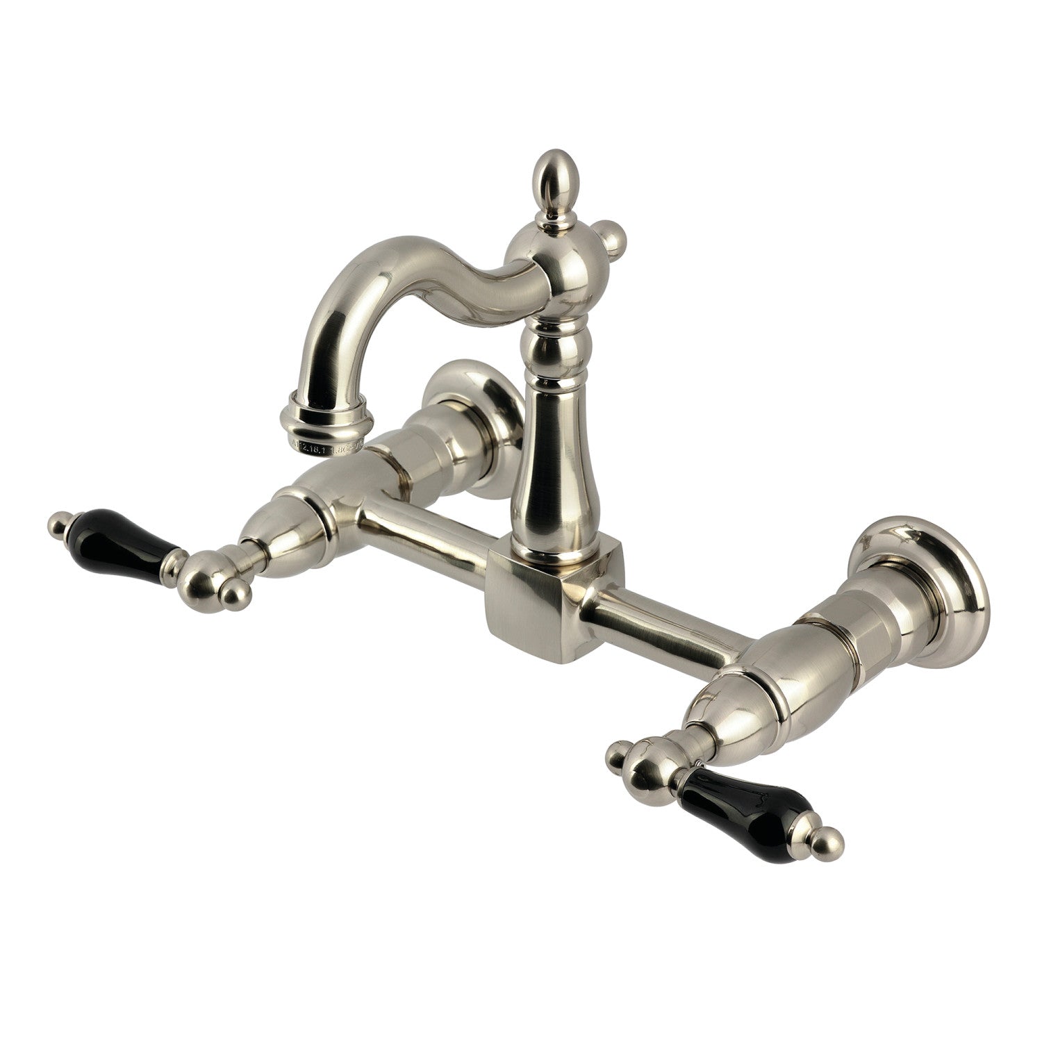 Kingston Heirloom KS2448PKL - Robinet de cuisine à deux poignées 2 trous Wall Mount Bridge, Nickel brossé