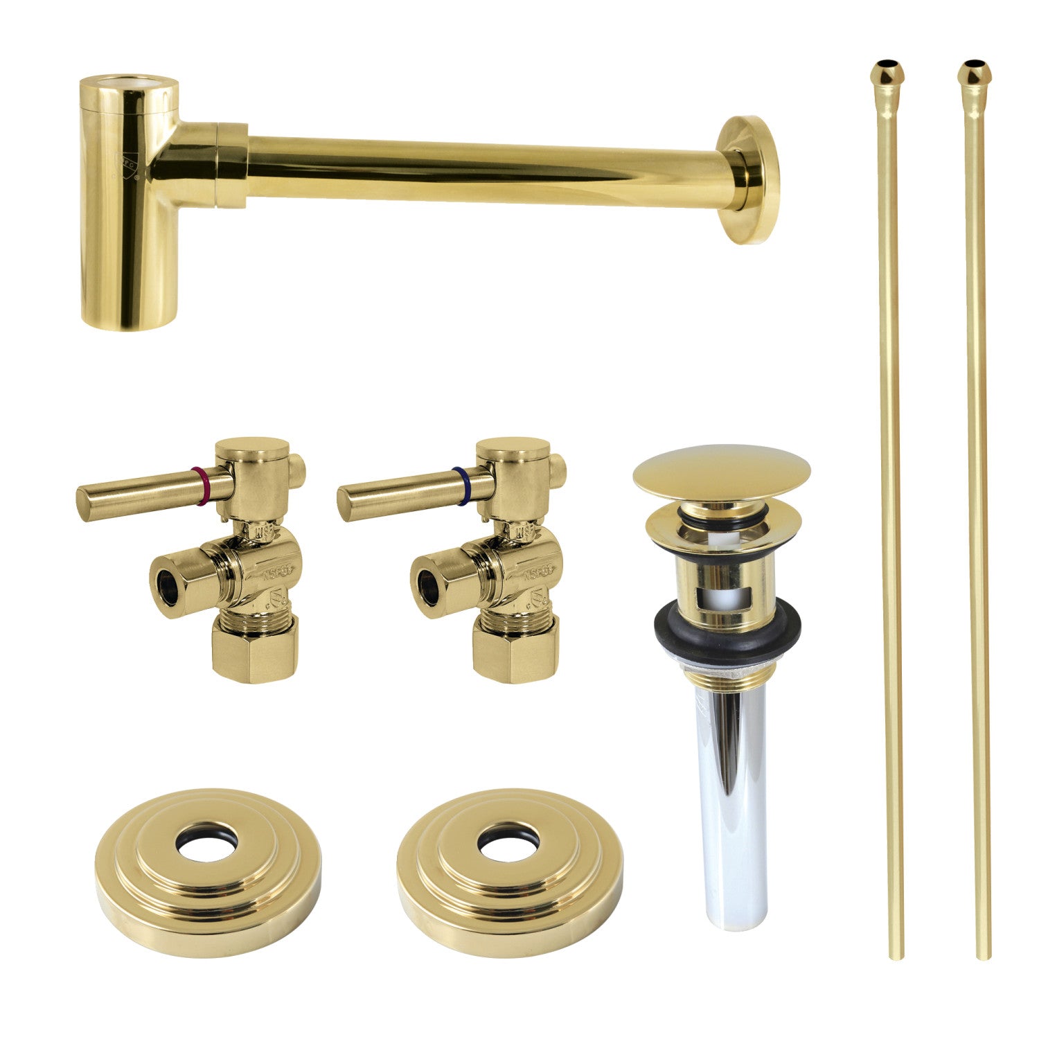 Kingston Sona CC53302DLTRMK1 - Trimscape Modern Plumbing Sink Trim Kit with Bottle Trap and Drain (No Overflow), Polished Brass