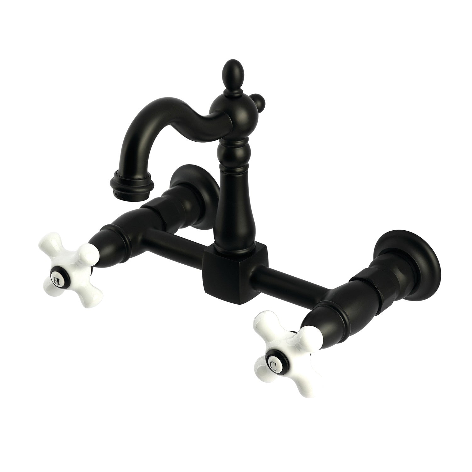 Kingston Heirloom KS2440PX - Robinet de cuisine à deux poignées Heritage 2 trous, noir mat