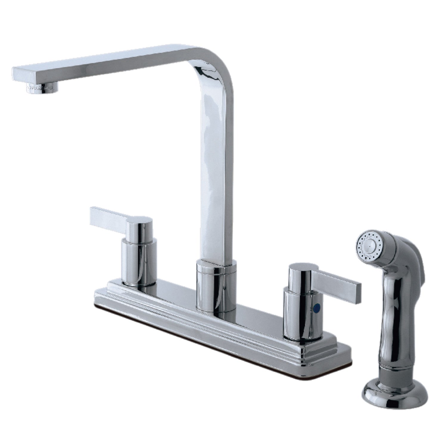 Kingston NuvoFusion KB8791NDLSP Robinet de cuisine à deux poignées 4 trous 8" avec pulvérisateur latéral, chrome poli