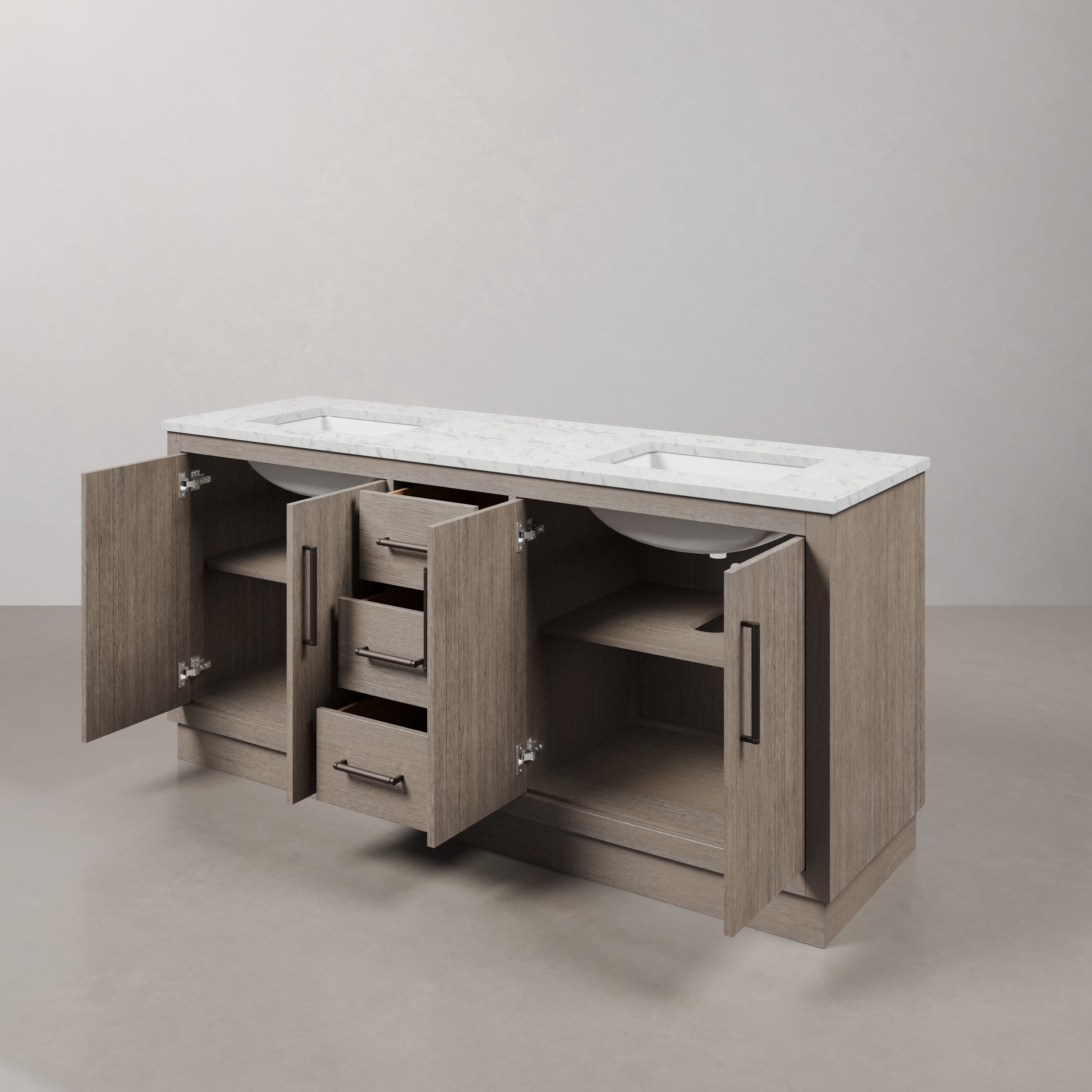 Kingston Luxe HU72CW03GK - 72 in. x 22 in. Bathroom Vanity Marble Top and White Basin, Grey Oak