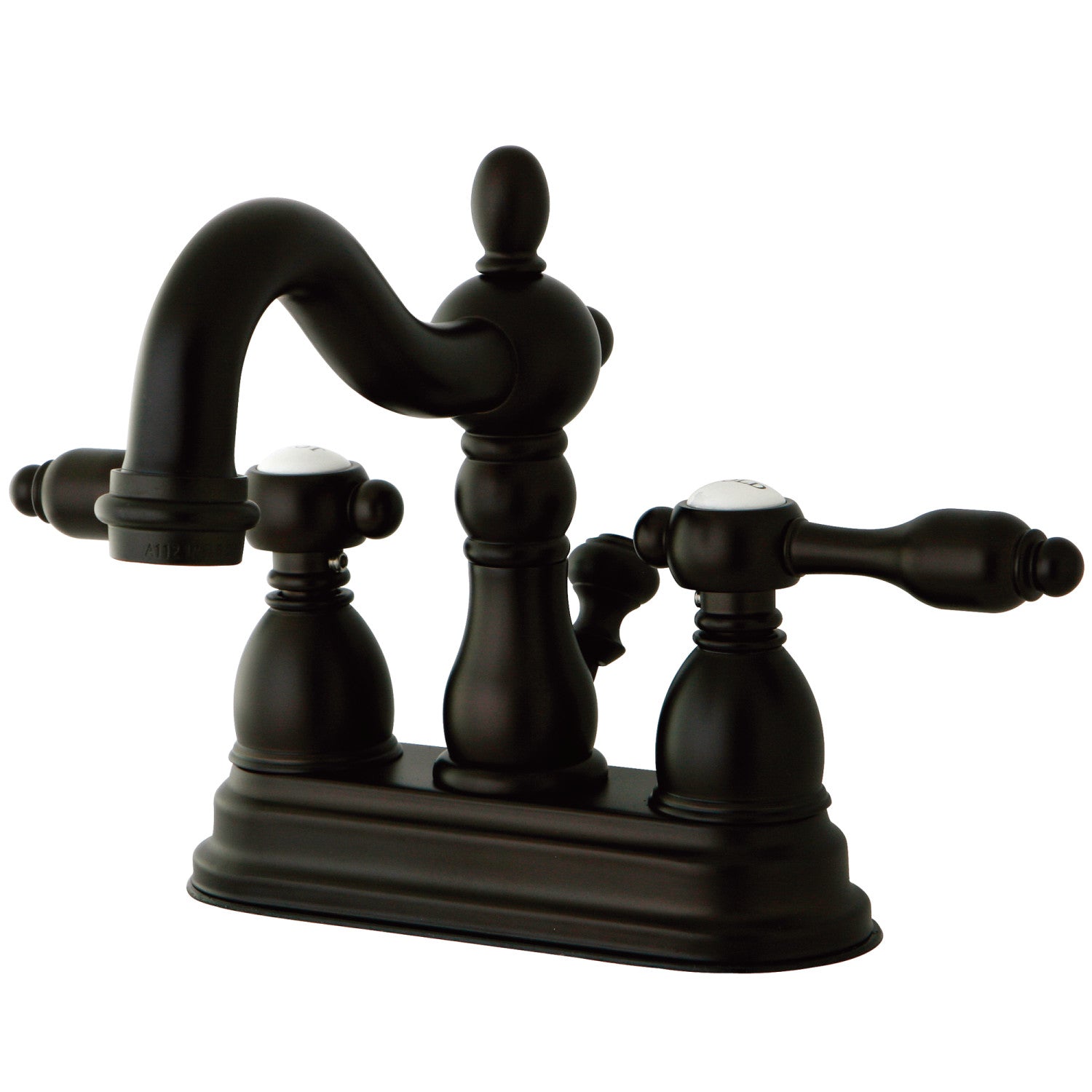 Kingston Héritier KB1605TAL - Double poignée Tudor 3 trous montage sur plage 4-Inch Centerset Robinet de salle de bain avec drain à tirette, bronze frotté à l'huile