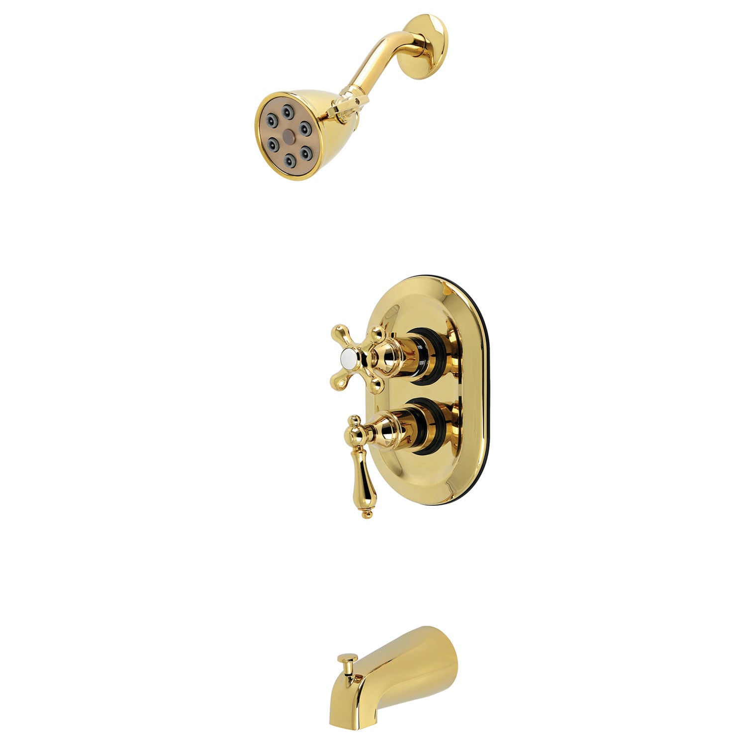 Kingston Restoration KS36320AL Double poignée 3-Trou robinet thermostatique de baignoire et de douche avec plongeur, laiton poli