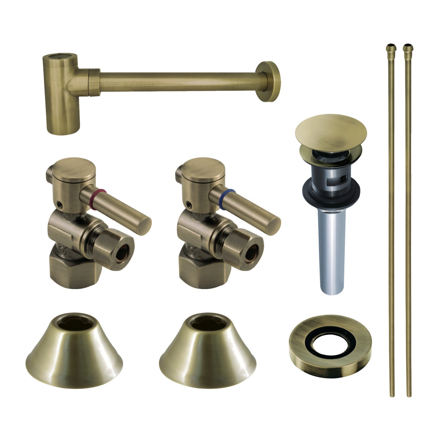Kingston Sona CC43103DLVOKB30 - Trimscape Modern Plumbing Sink Trim Kit with Bottle Trap and Overflow Drain, Antique Brass
