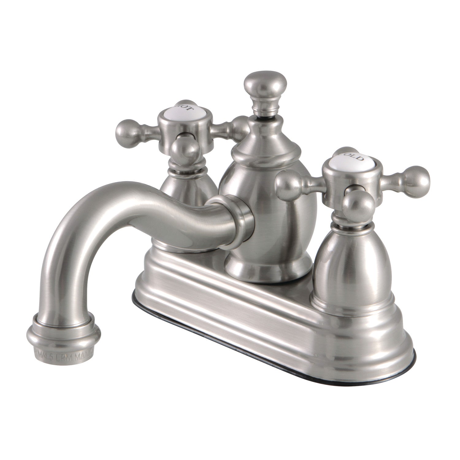 Kingston Heirloom KS7108BX - Robinet de salle de bain double poignée de pays anglais 3 trous montage sur plage 4-Inch Centerset avec laiton à tirette, Nickel brossé