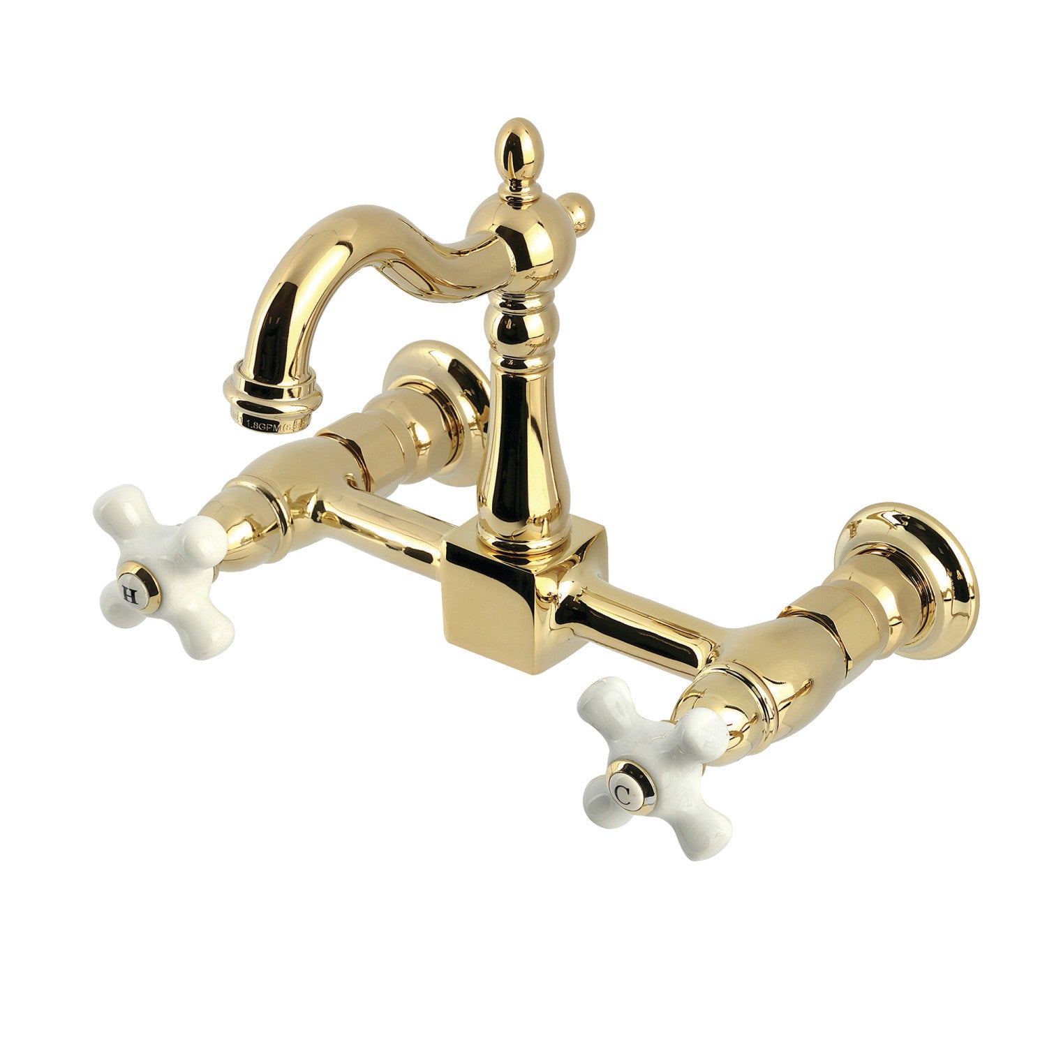 Kingston Heirloom KS2442PX - Robinet de cuisine à deux poignées Heritage 2 trous Wall Mount Bridge, laiton poli
