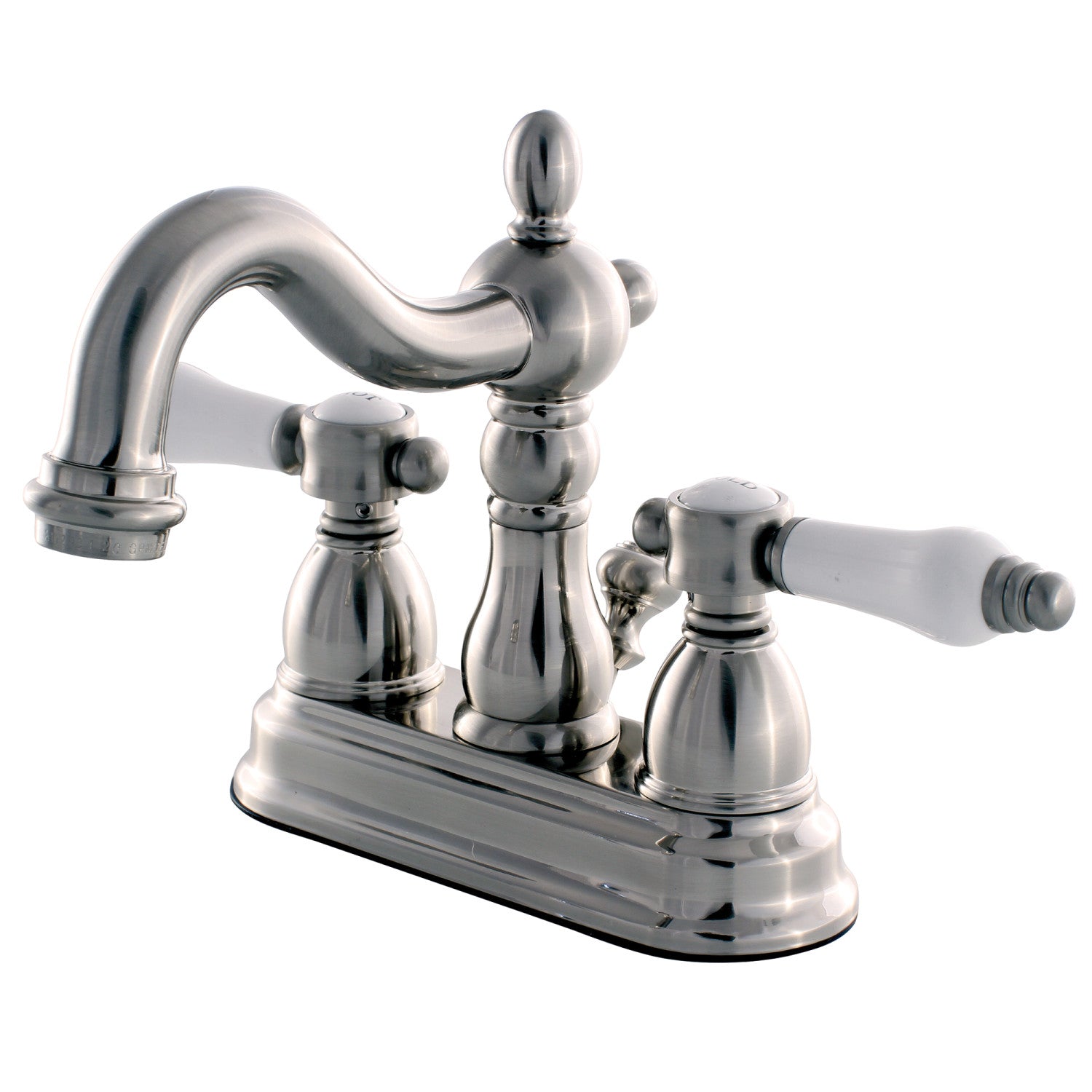 Kingston Heirloom KB1608BPL - Bel-Air Double-Handle 3 trous montage sur plage 4-Inch Centerset Robinet de salle de bains avec drain à tirette, Nickel brossé