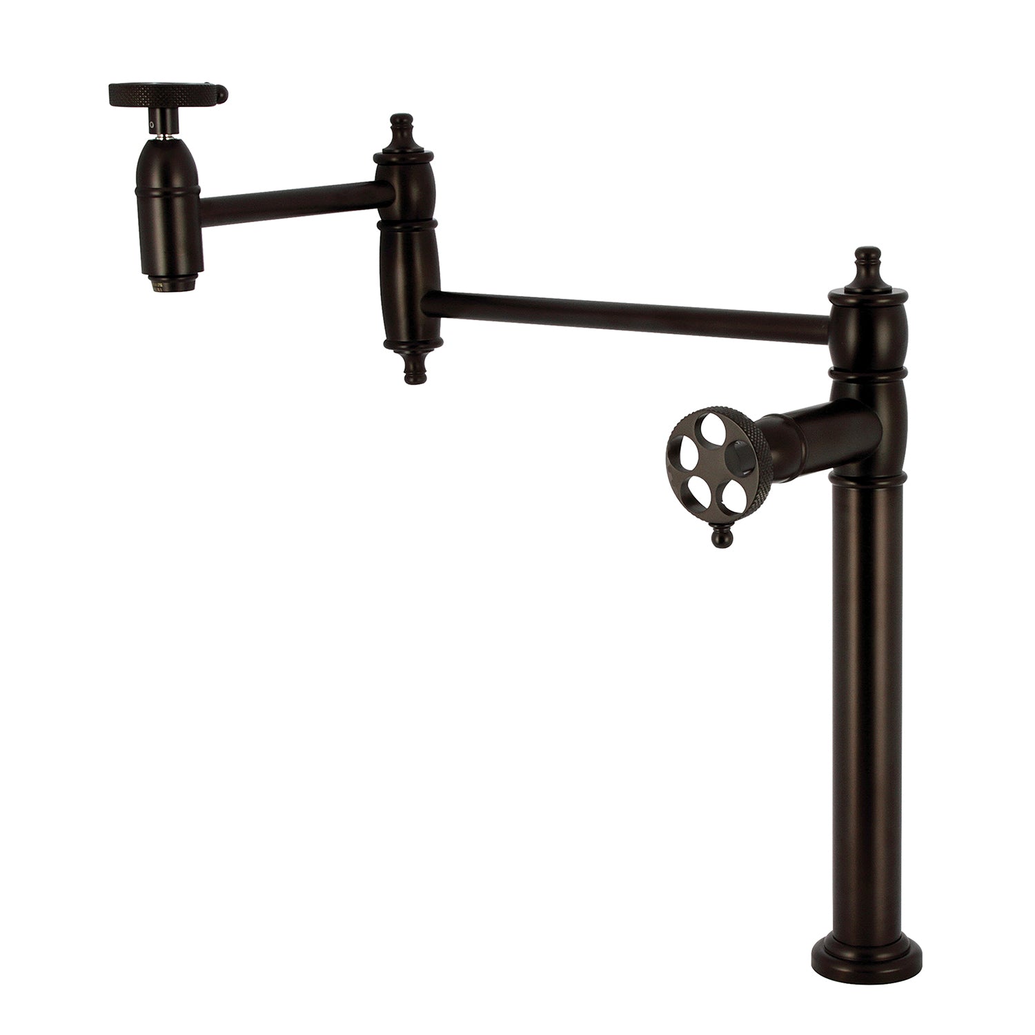 Kingston Tulare KS3705RKX - Webb Robinet de remplissage de pot de plate-forme à deux poignées 1 trou avec poignée moletée, bronze frotté à l'huile