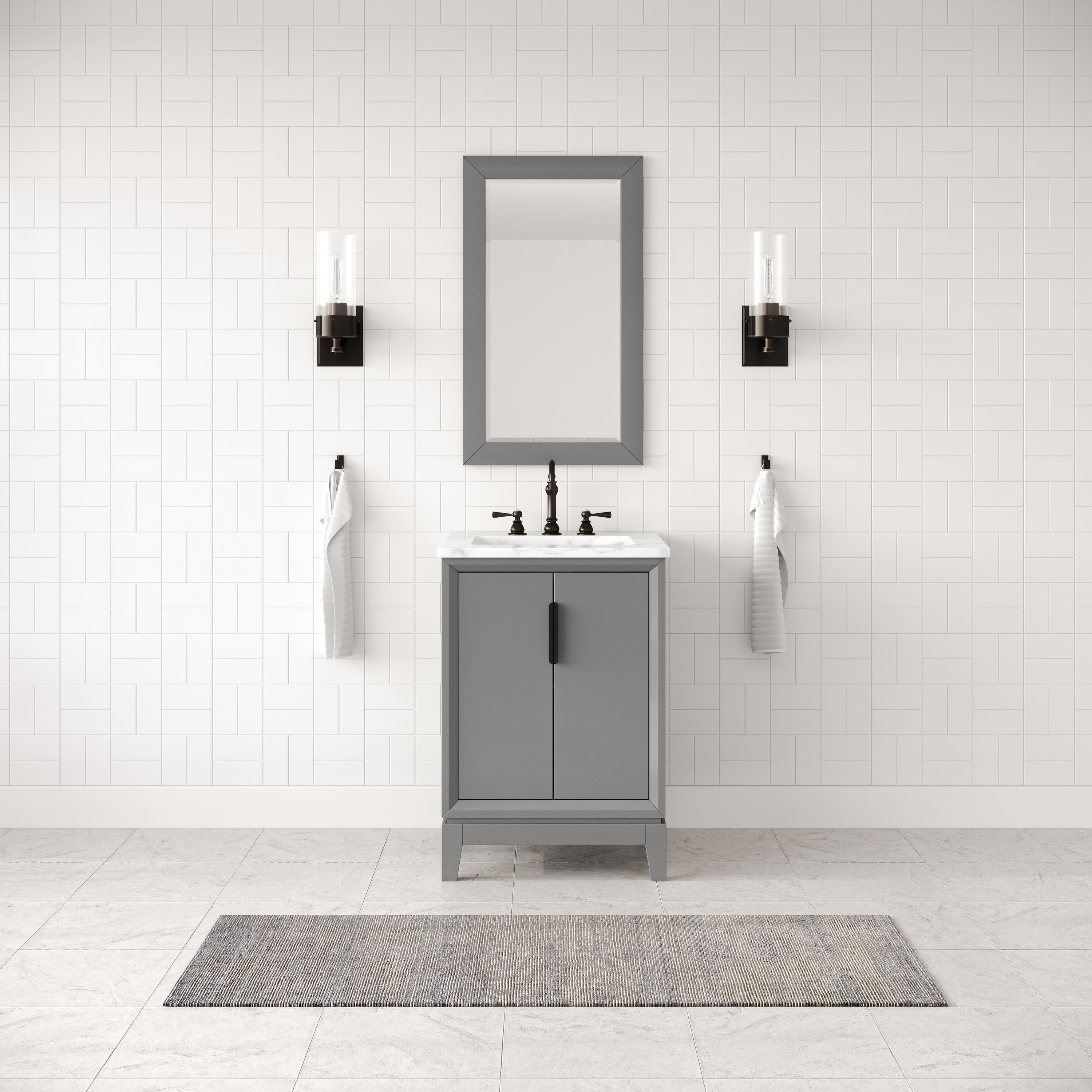 Kingston Luxe EL24CW03CG - 24 in. x 22 in. Bathroom Vanity Carrara White Marble Top, Cashmere Grey