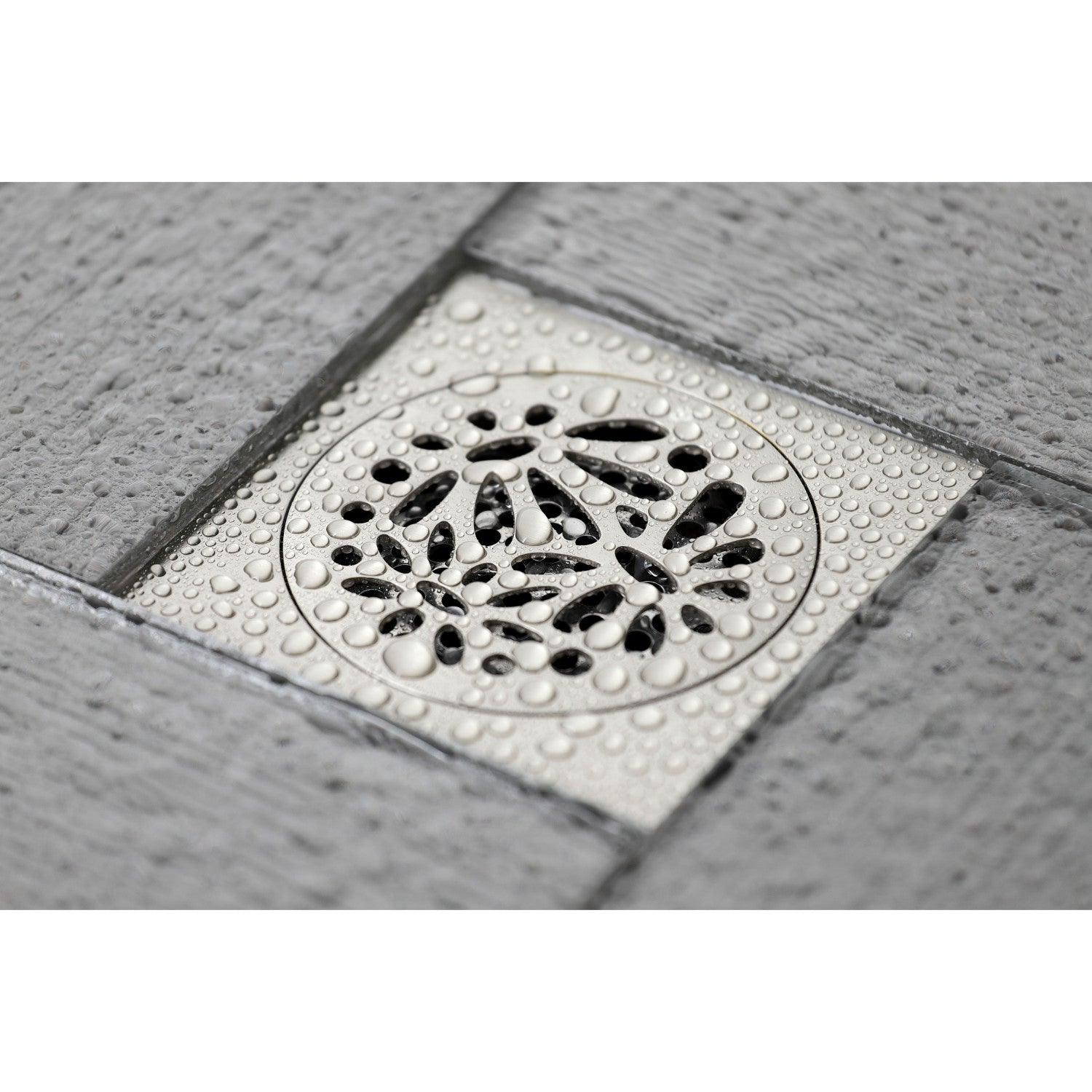 Kingston Watercourse BSF6360BN 4-Inch Brass Square Grid Shower Drain with Hair Strainer, Brushed Nickel