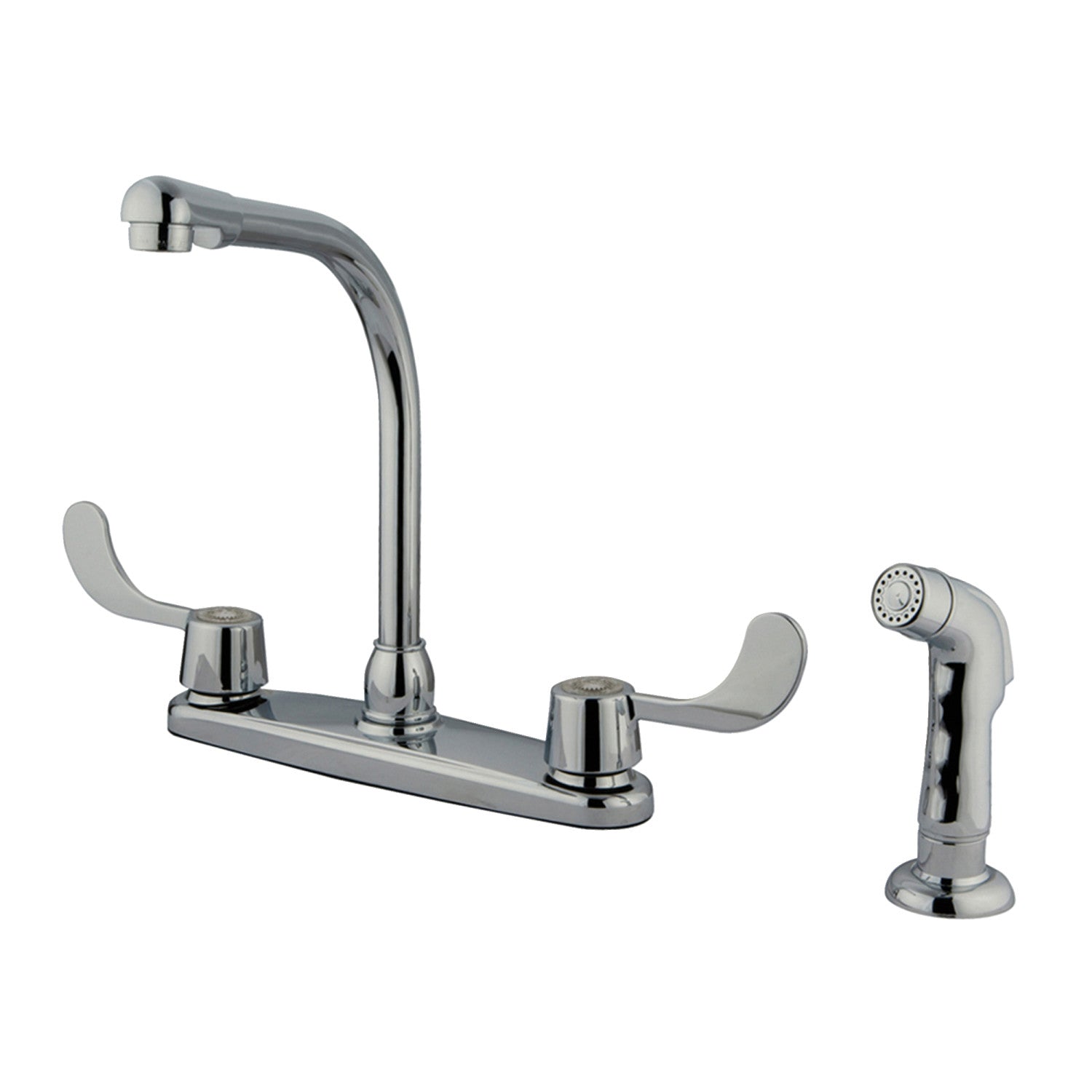 Kingston Tulare KB762SP - Robinet de cuisine à deux poignées Magellan 4 trous 8" avec pulvérisateur latéral, chrome poli