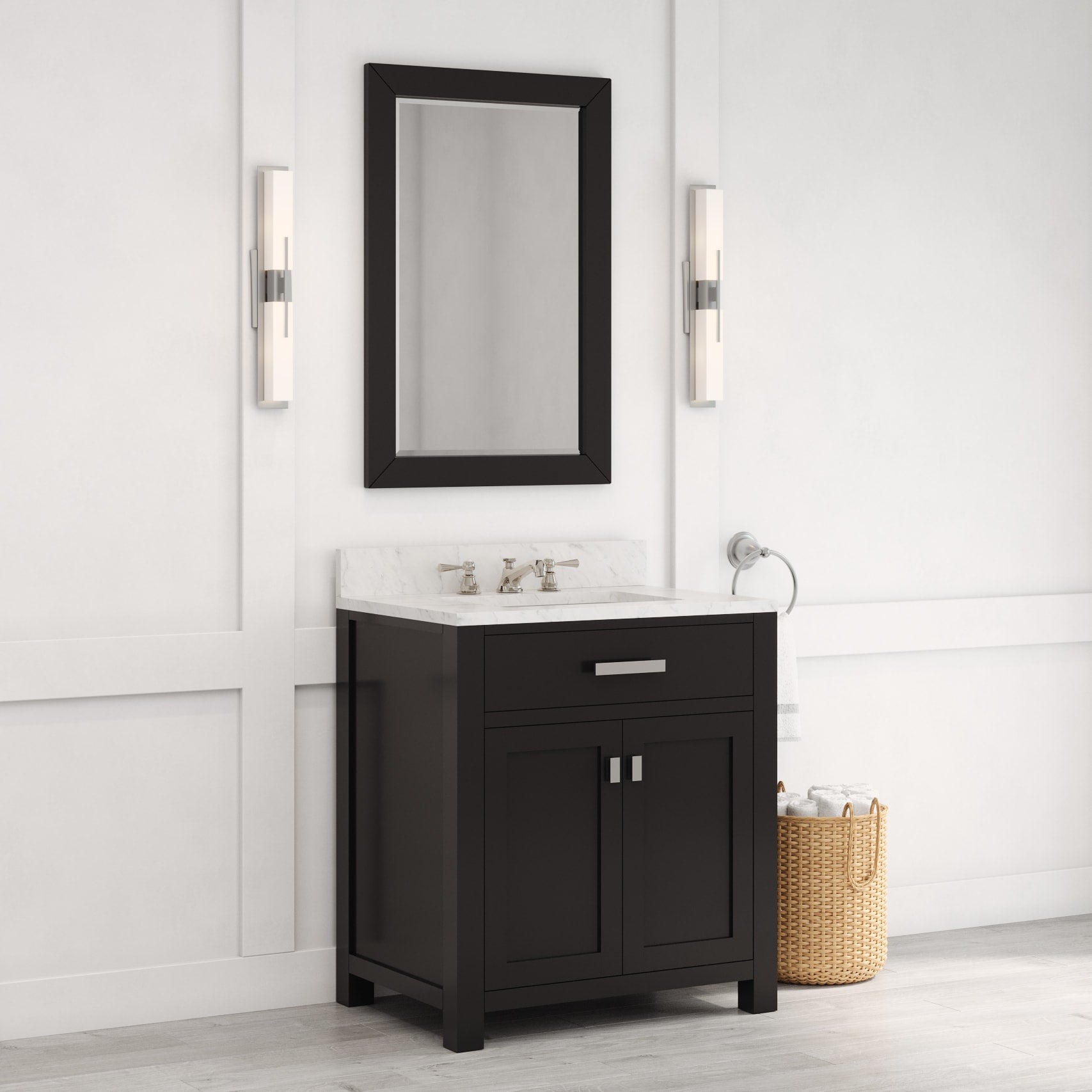 Kingston Luxe MS30CW01ES - 30 in. x 21.5 in. Bathroom Vanity Single Sink with Carrara White Marble Top, Espresso