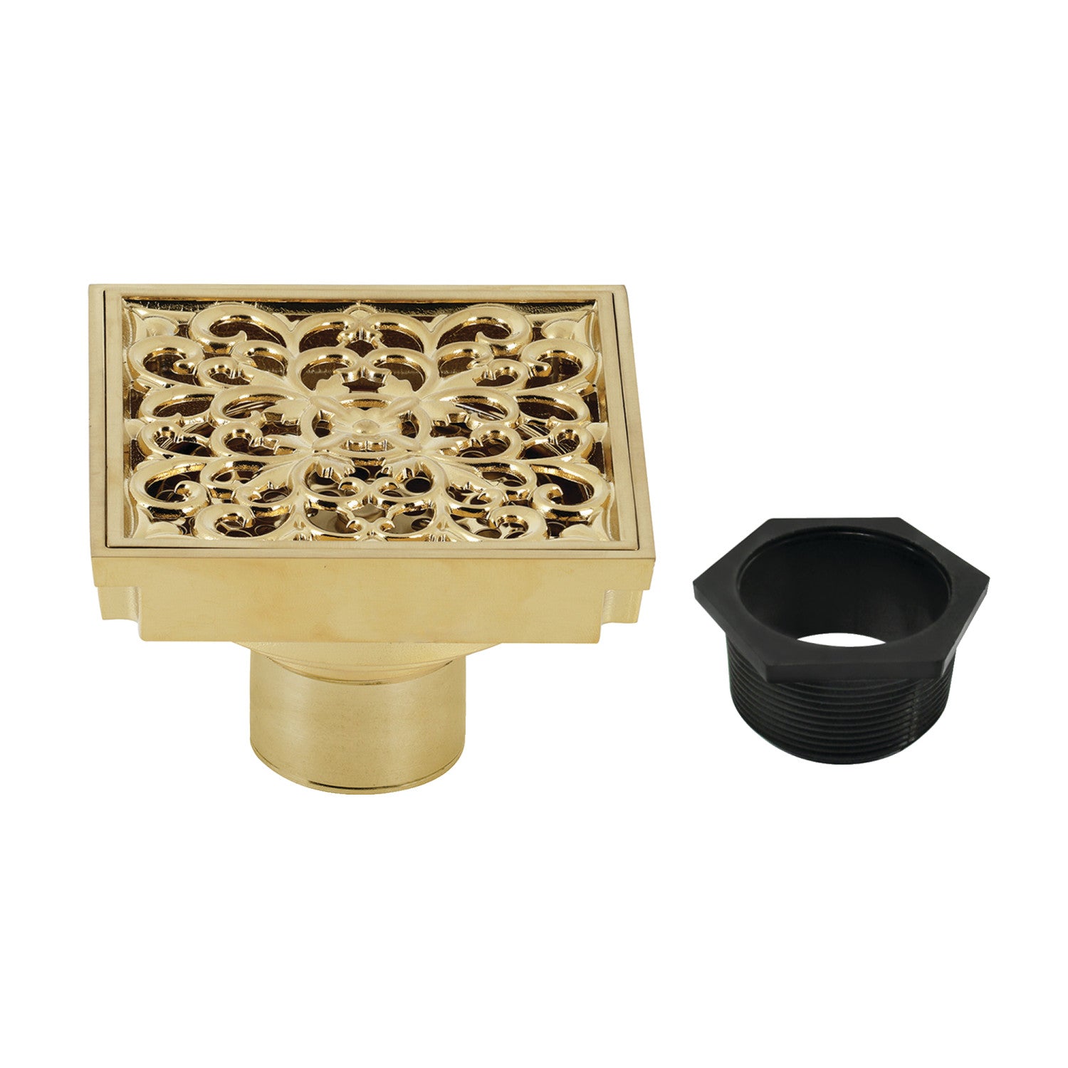 Kingston Watercourse BSF9771BB 4-Inch Brass Square Grid Shower Drain with Hair Strainer, Brushed Brass