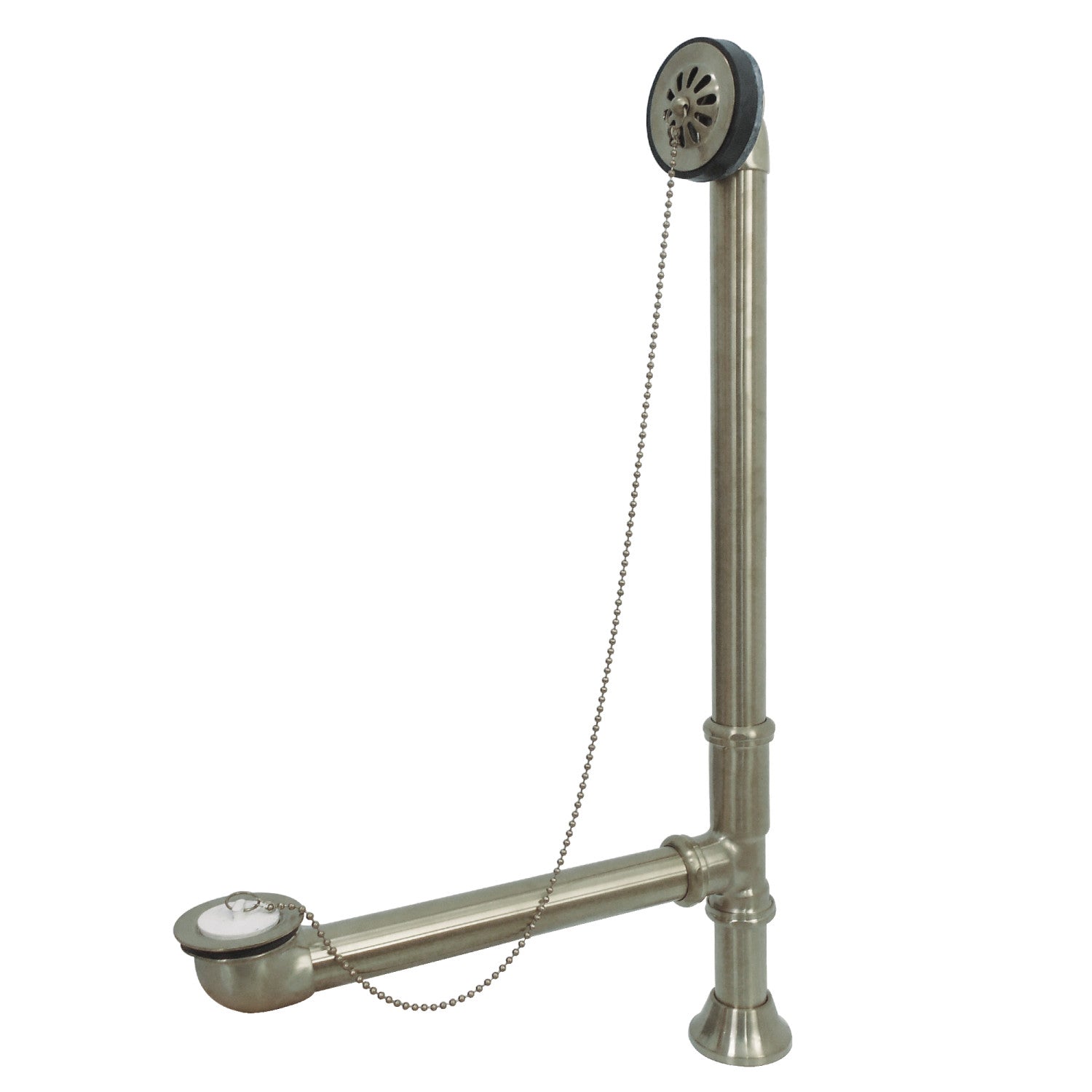 Kingston Heirloom CC2098 - Vintage Brass Chain and Stopper Tub Waste and Overflow, Brushed Nickel
