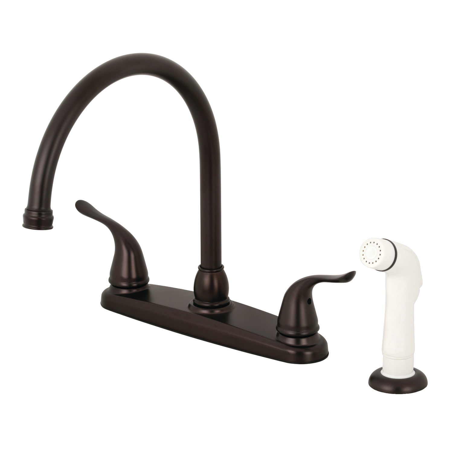 Kingston Tulare KB795YL - Robinet de cuisine à deux poignées Yosemite 4 trous 8" avec pulvérisateur latéral, bronze frotté à l'huile