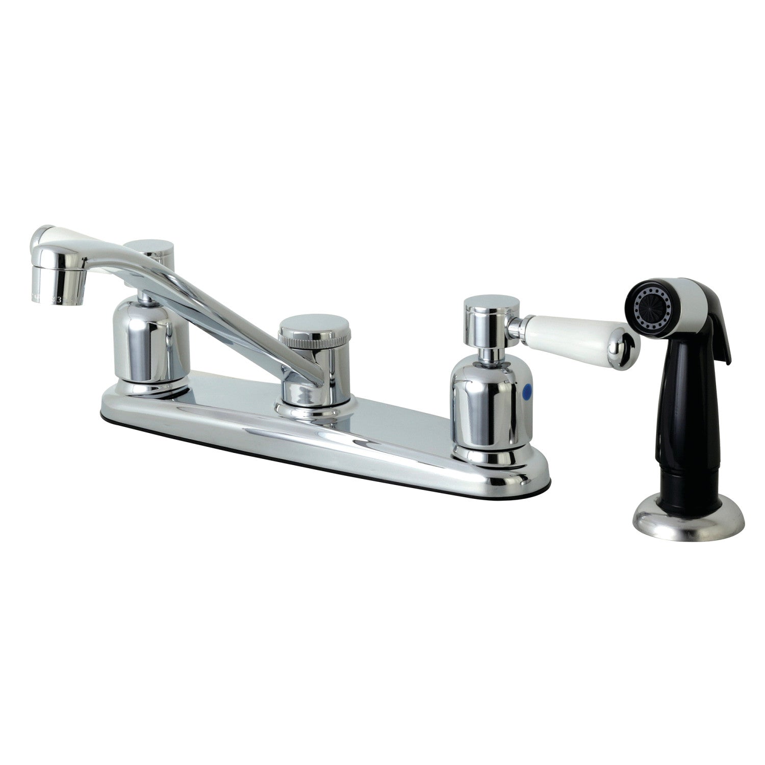 Kingston Tulare FB112DPL - Paris Robinet de cuisine à deux poignées 4 trous 8" avec pulvérisateur latéral, chrome poli
