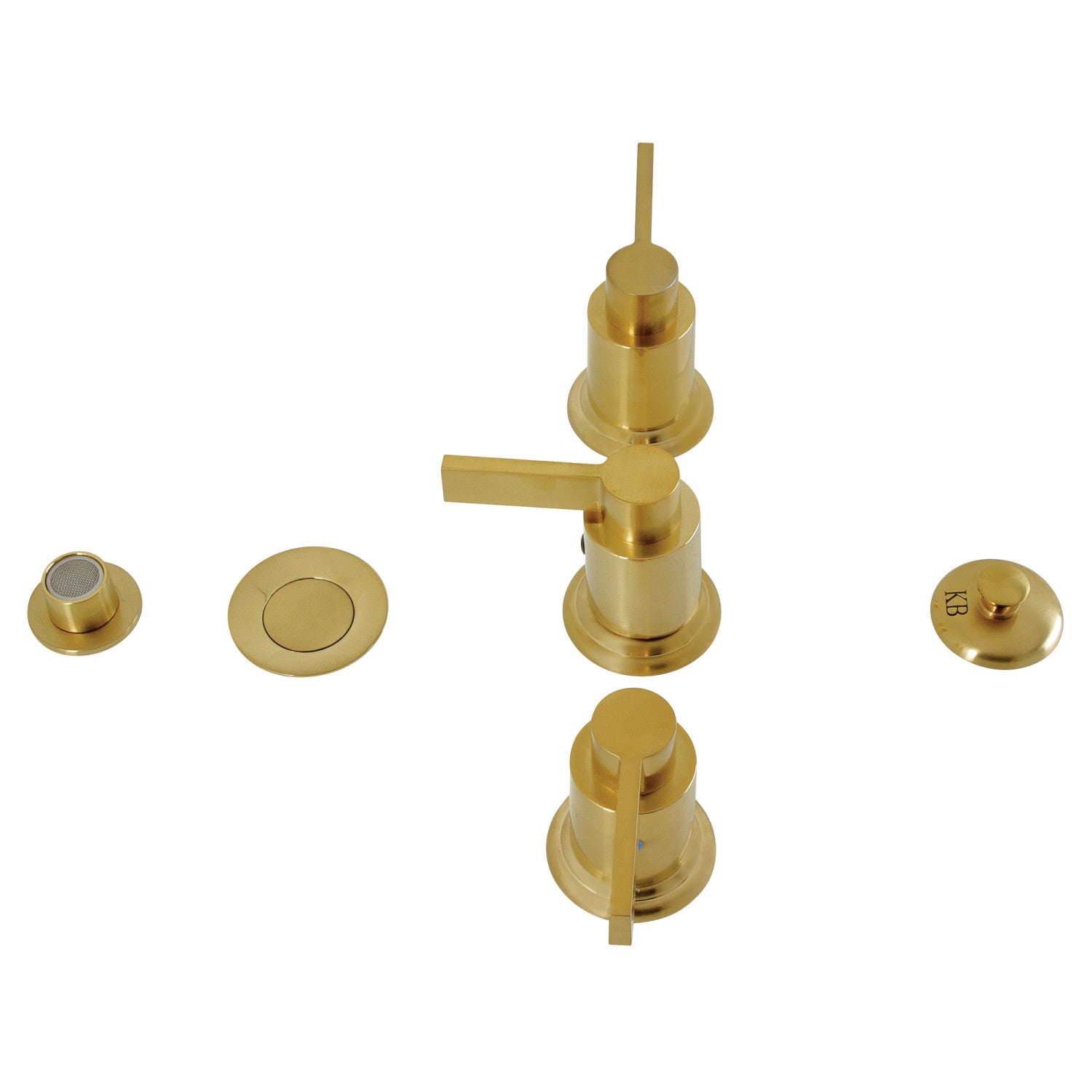 Kingston Sona KB6327NDL - Robinet de bidet vertical à trois poignées NuvoFusion avec ouverture en laiton, laiton brossé