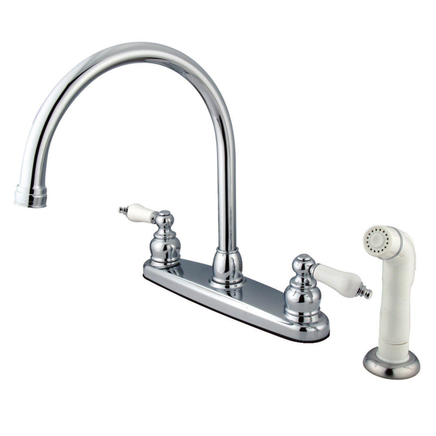 Kingston Heirloom KB721 - Robinet de cuisine à deux poignées vintage 4 trous 8" Centerset avec pulvérisateur latéral, chrome poli