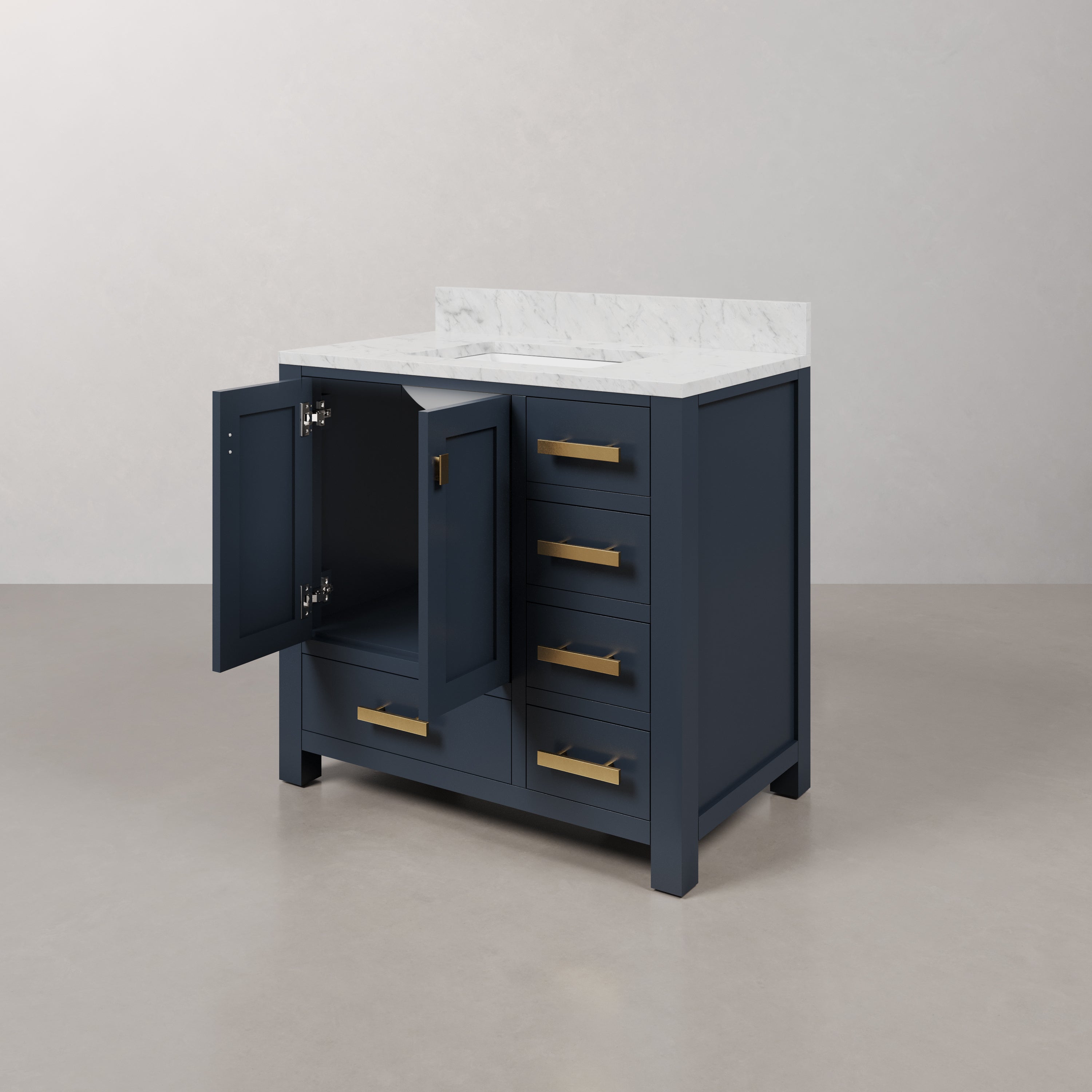 Kingston Luxe MS36CW06MB - 36 in. x 21.5 in. Bathroom Vanity Marble Top in Carrara White and White Basin, Monarch Blue