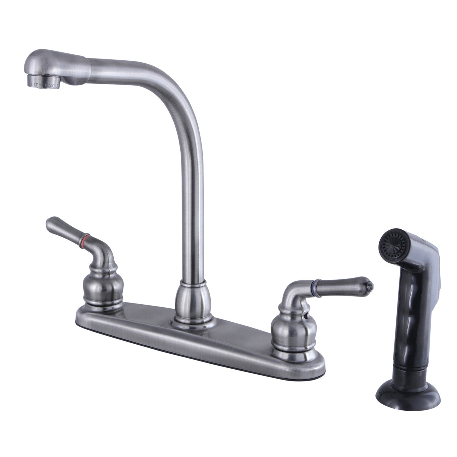 Kingston Tulare KB7500SP - Robinet de cuisine à deux poignées Magellan 4 trous 8" avec pulvérisateur latéral, noir inoxydable