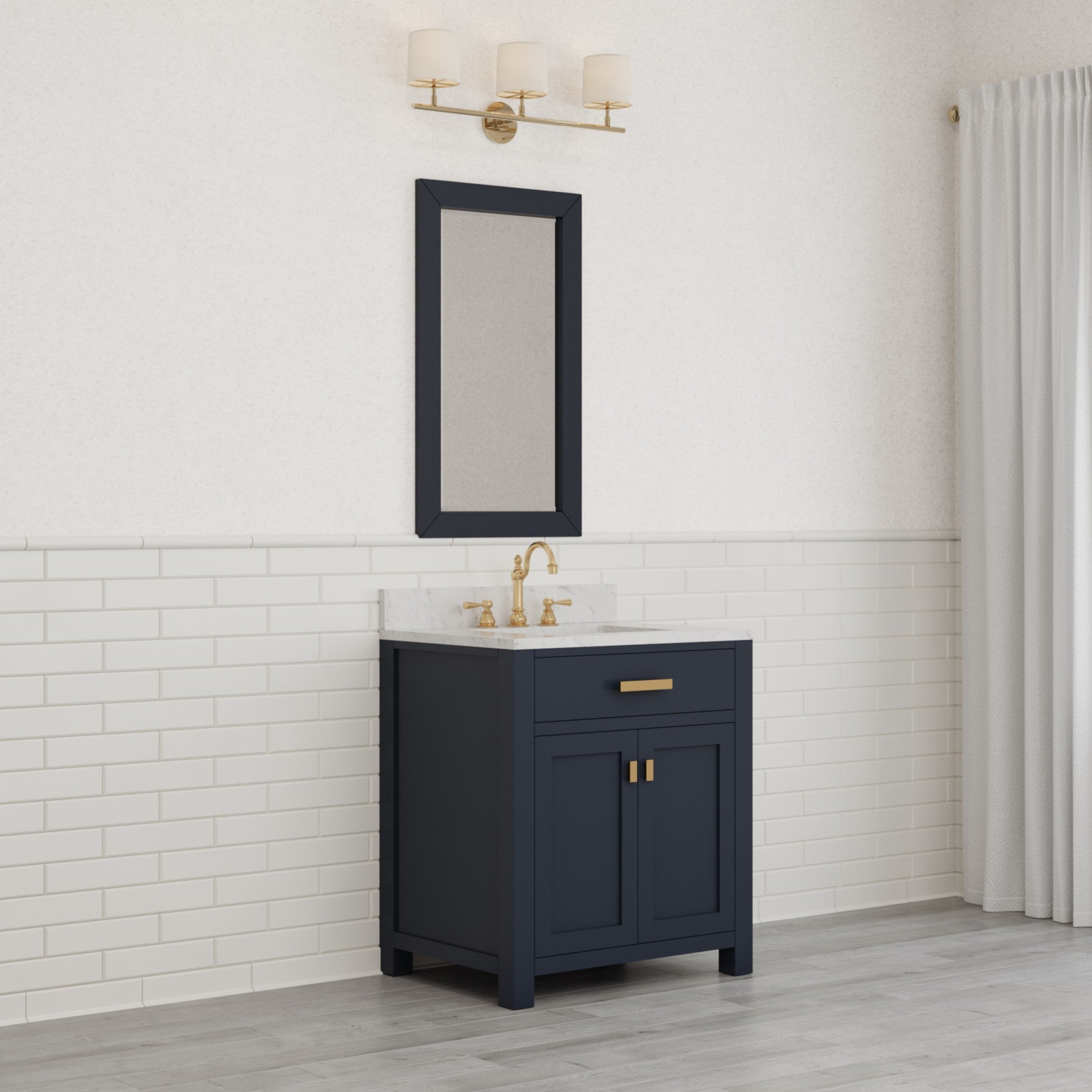Kingston Luxe MS30CW06MB - 30 in. x 21.5 in. Bathroom Vanity Marble Top in Carrara White and White Basin, Blue