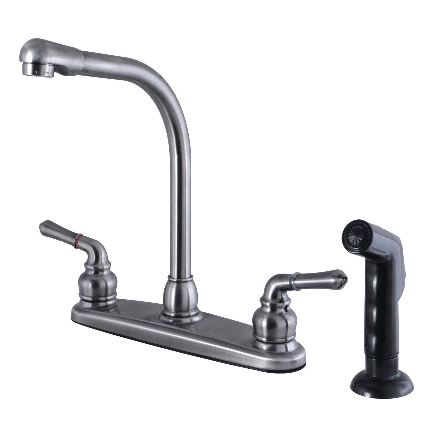 Kingston Tulare FB754SP - Americana Robinet de cuisine à deux poignées 4 trous 8" avec pulvérisateur latéral, noir inoxydable