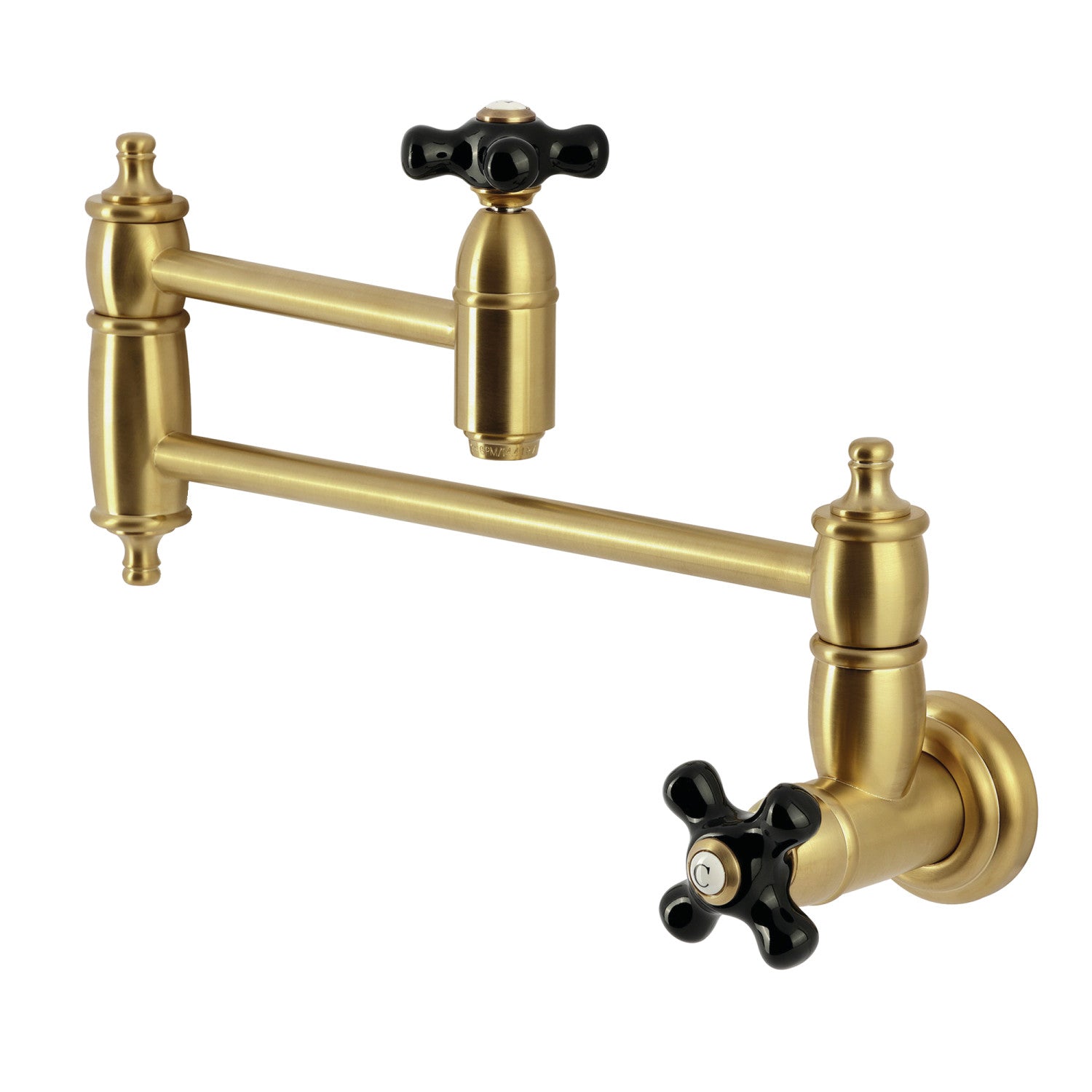 Kingston Heirloom KS3107PKX - Robinet de remplissage pour pot à montage mural à deux poignées 1 trou, laiton brossé