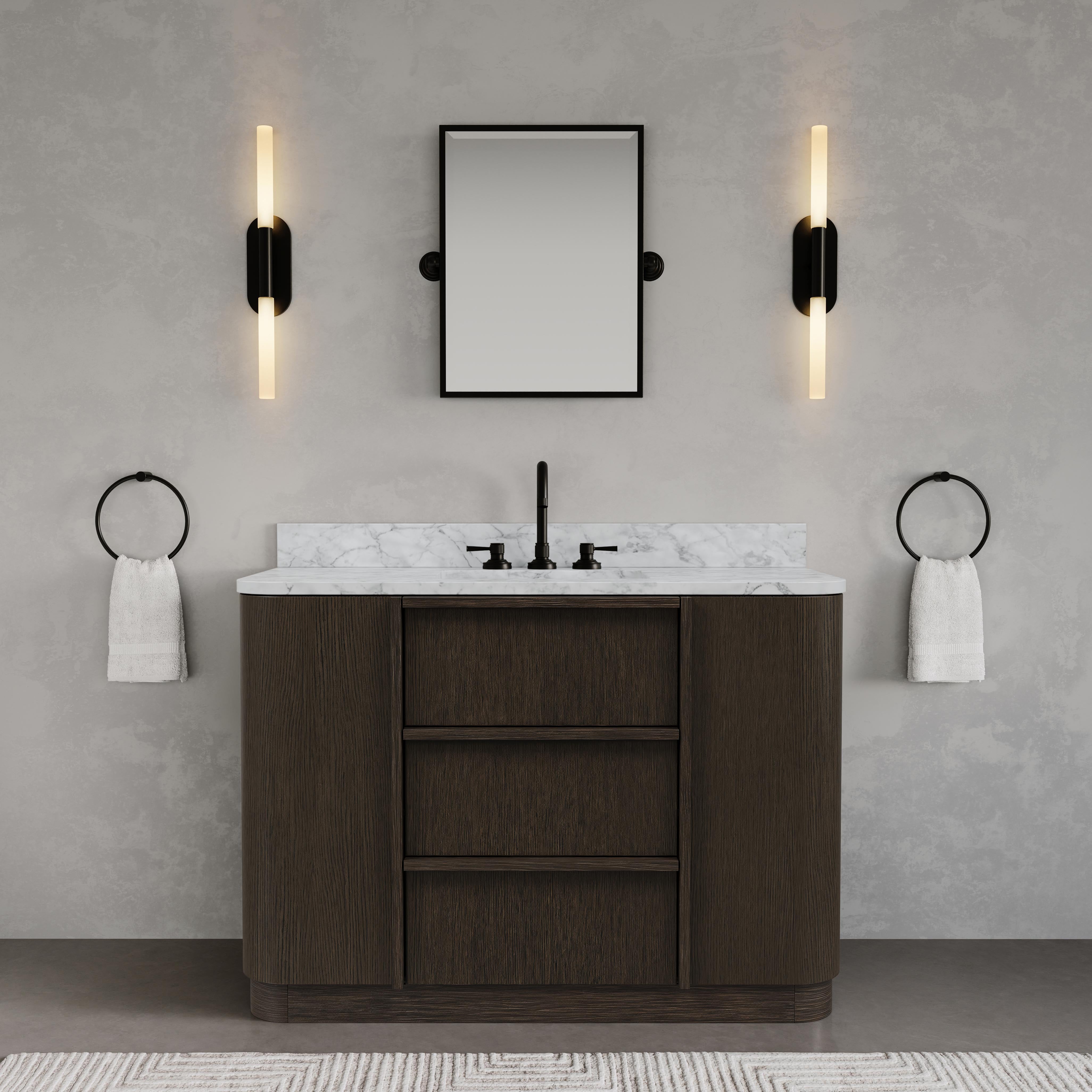 Kingston Luxe OX48CW00CO - 48 in. x 22 in. Bathroom Vanity Single Sink Freestanding with Carrara White Marble Top, Charcoal Oak