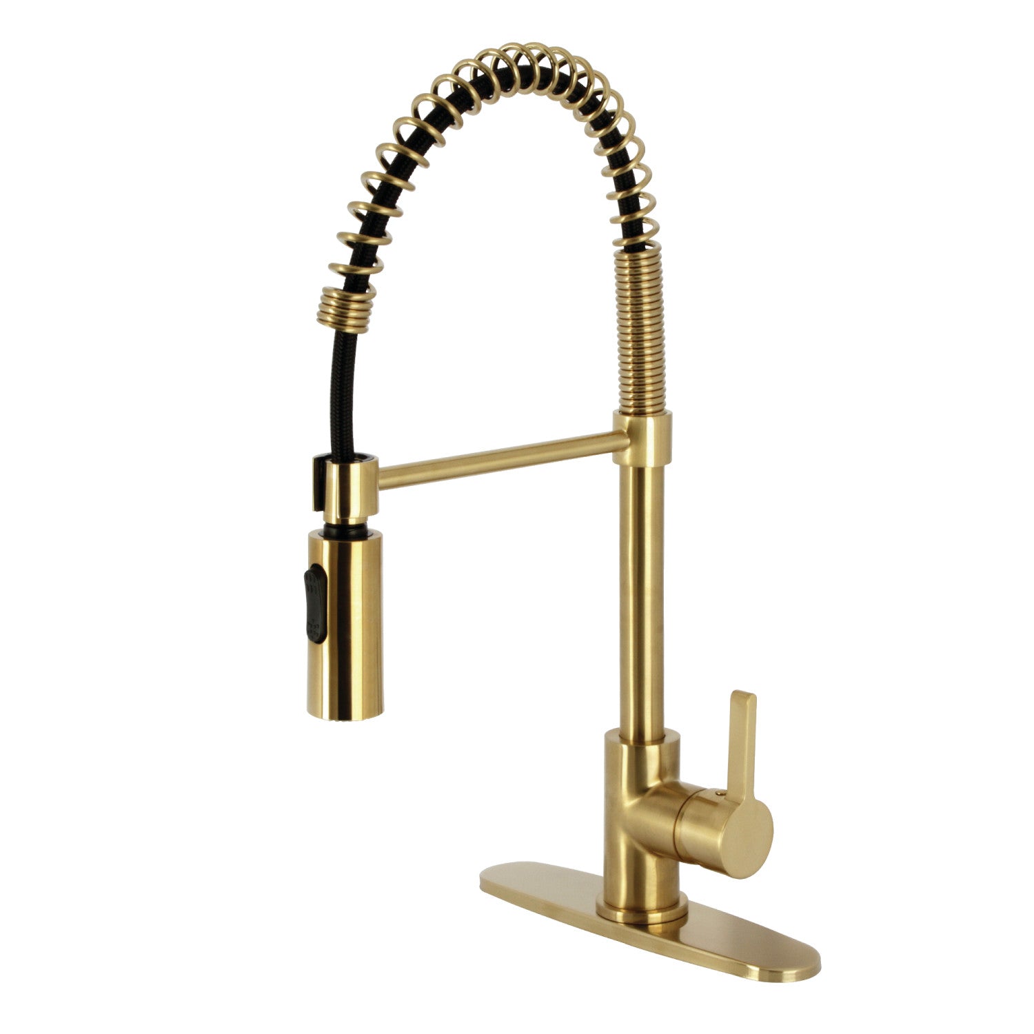 Kingston Sona LS8773CTL - Continental Single-Handle 1-Hole Deck Mount Pre-Rinse Kitchen Faucet, Brushed Brass