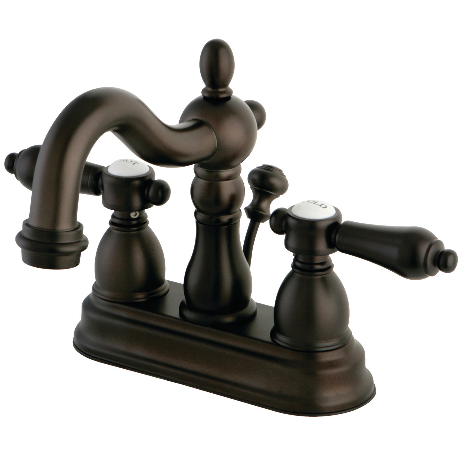 Kingston Heirloom KS1605BAL Double-Handle 3 trous montage sur plage 4-Inch Centerset Robinet de salle de bains avec laiton à tirette, huile frotté Bronze